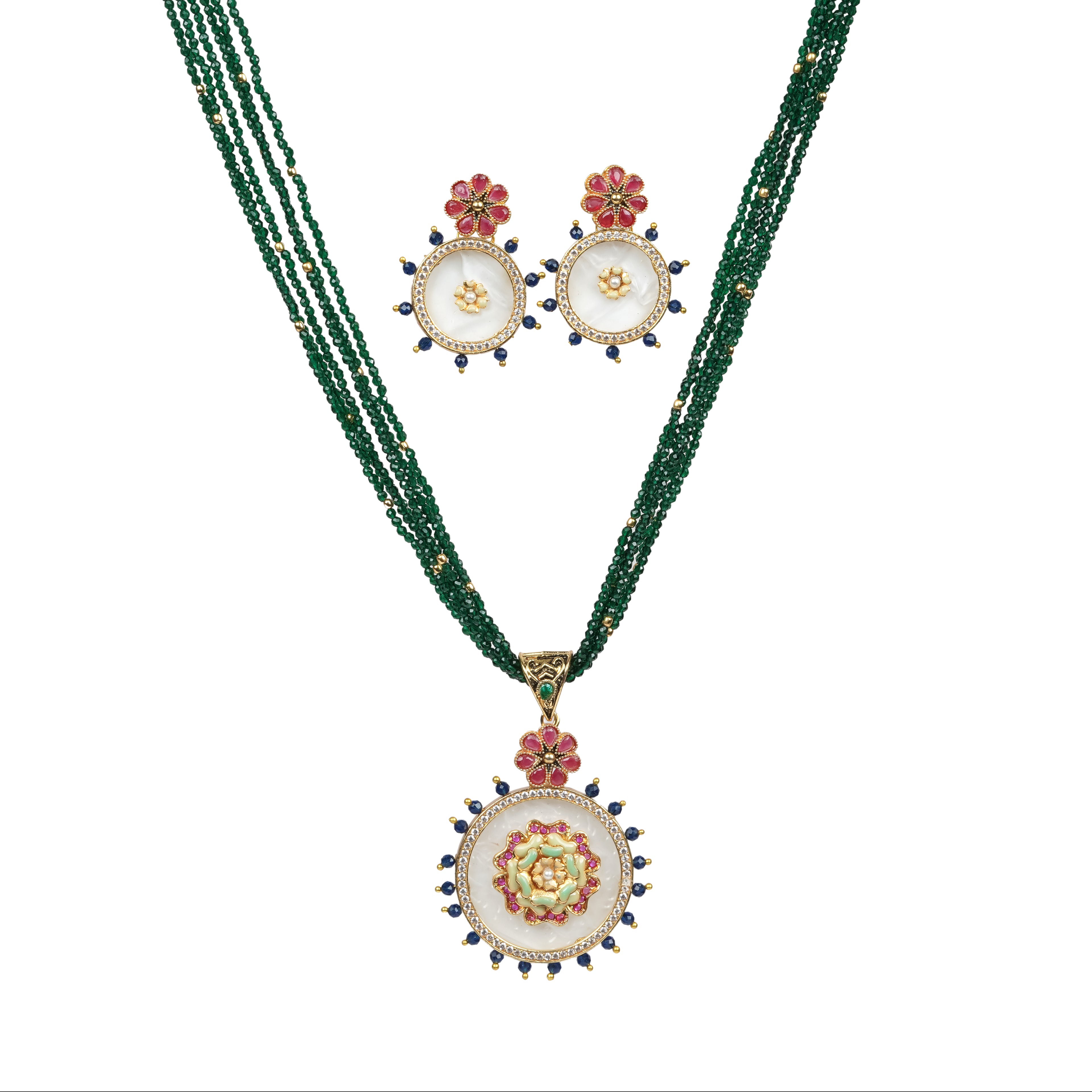 Royal Blossom Pearl & Emerald Jewelry Set