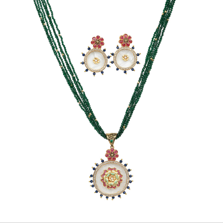 Royal Blossom Pearl & Emerald Jewelry Set