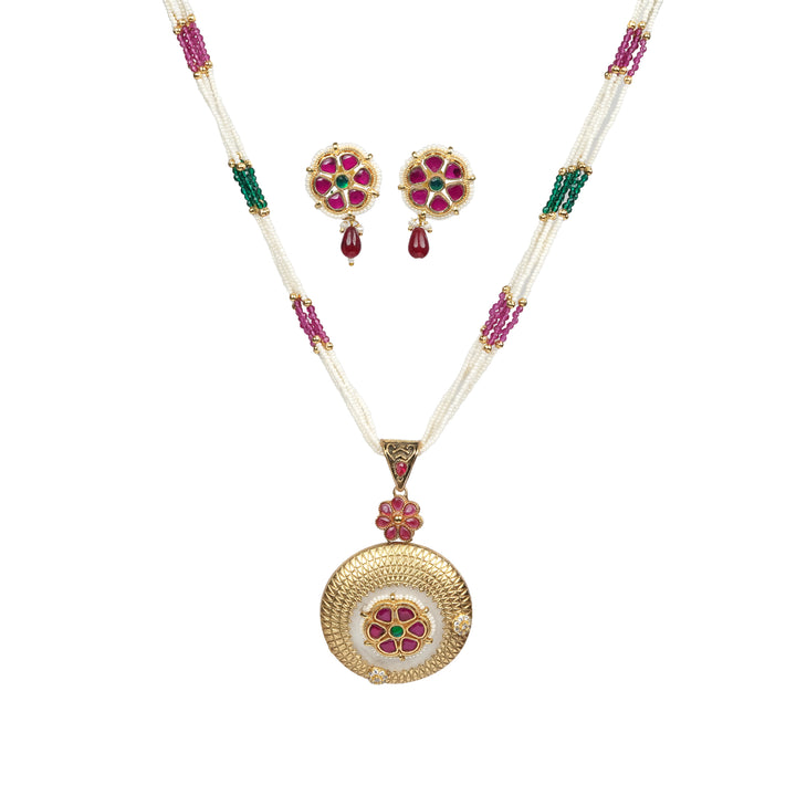 Rose Radiance Kundan Pearl Necklace Set
