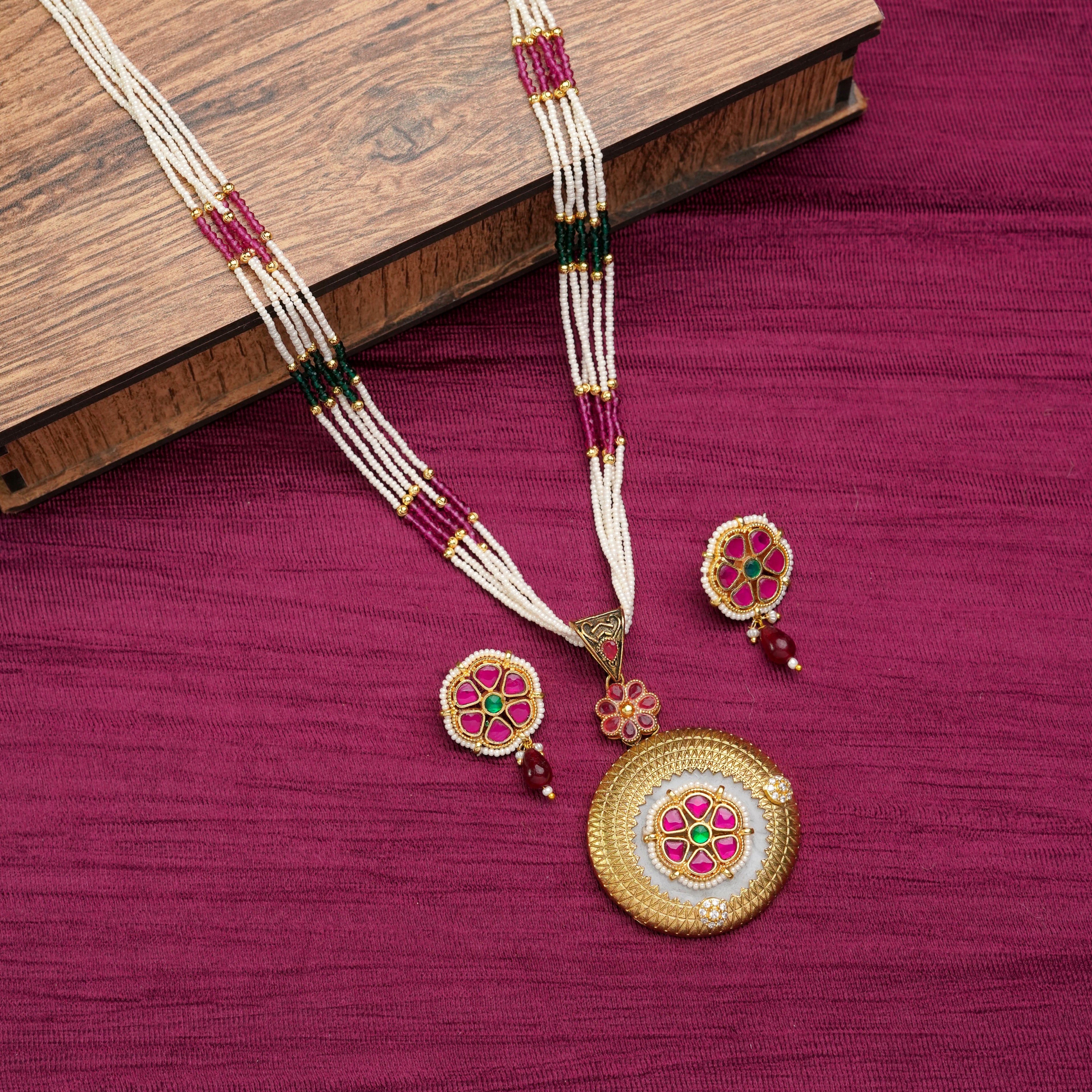 Rose Radiance Kundan Pearl Necklace Set