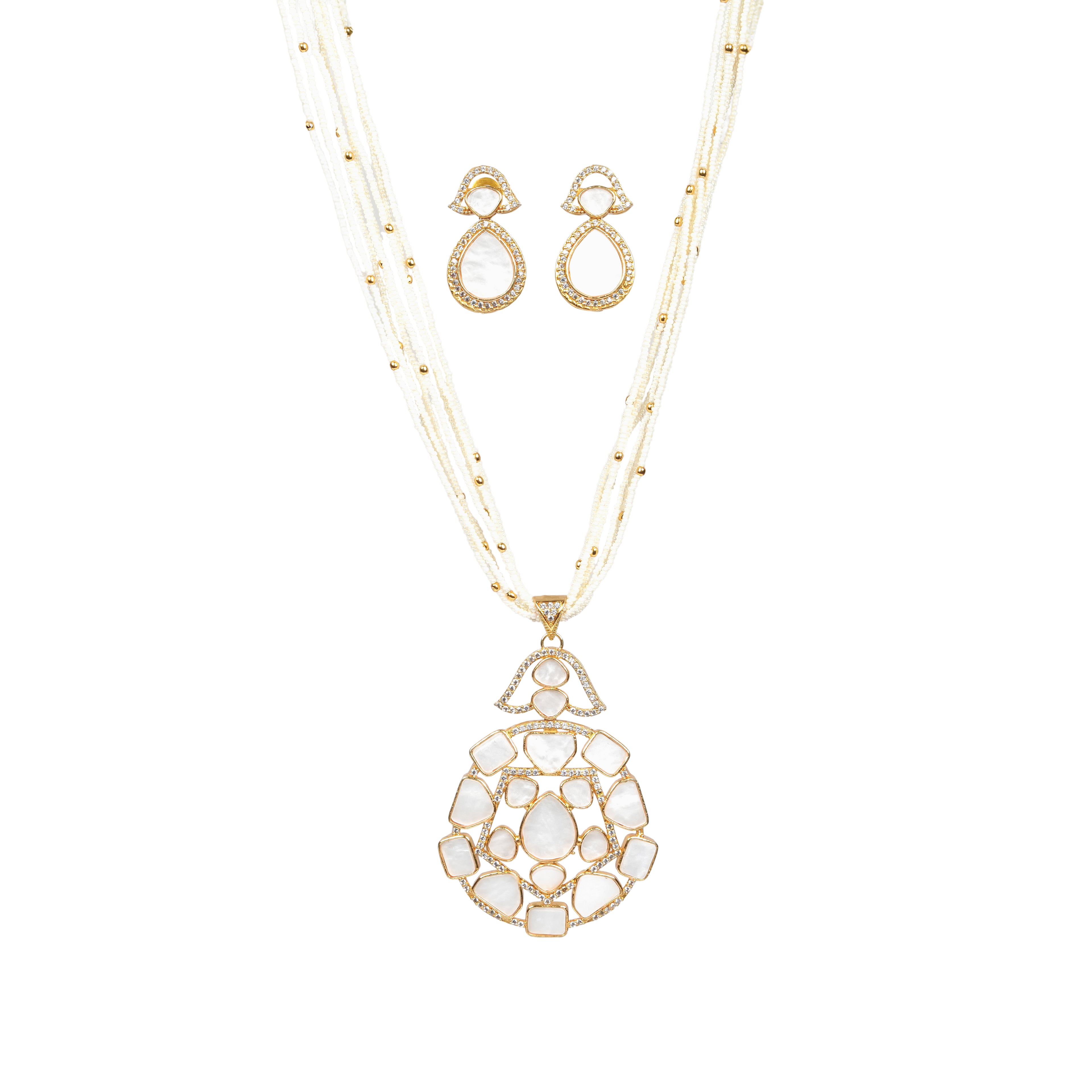 Mother-of-Pearl Mosaic Pendant Necklace Set