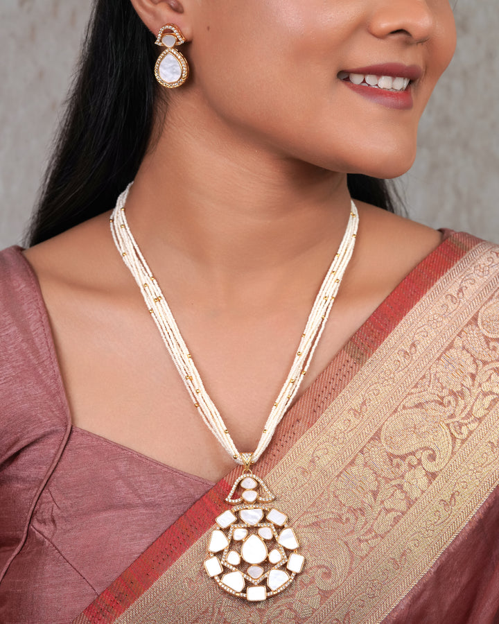 Mother-of-Pearl Mosaic Pendant Necklace Set