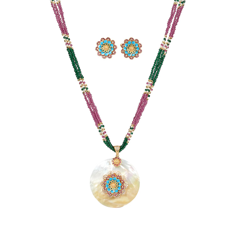 Turquoise Blossom Mother-of-Pearl Pendant Necklace Set