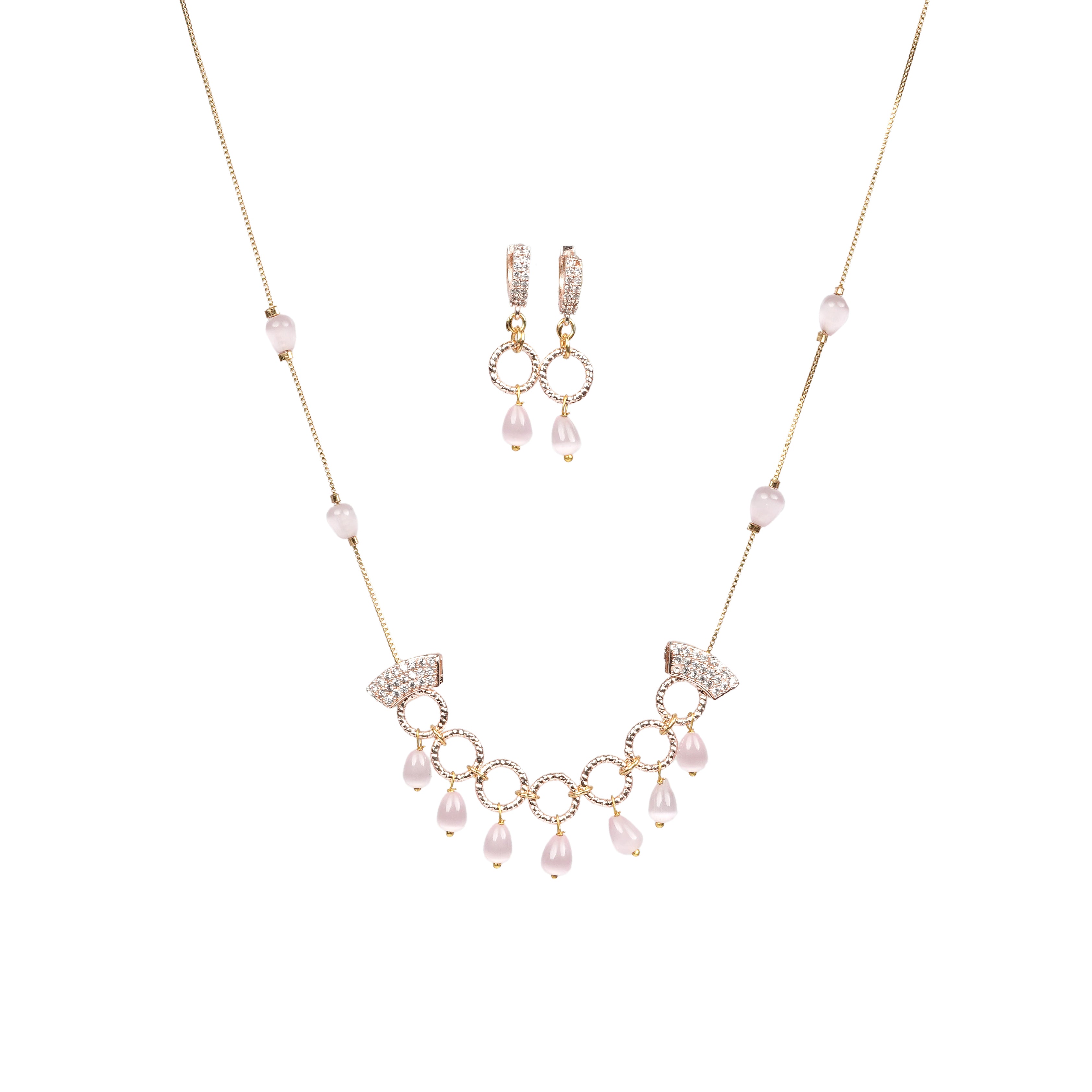 Pink Pearl Drop Necklace & Earrings Set