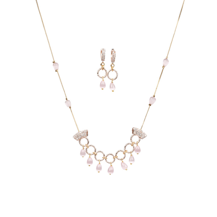 Pink Pearl Drop Necklace & Earrings Set