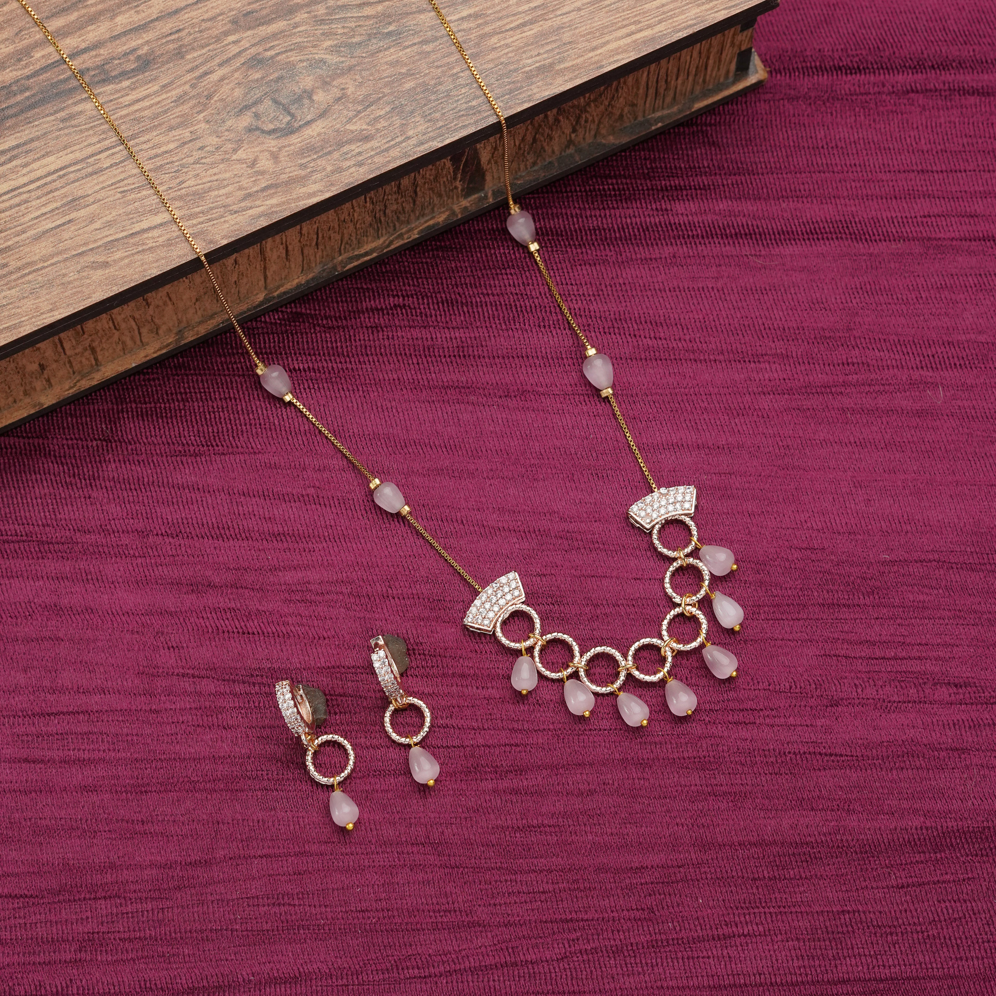 Pink Pearl Drop Necklace & Earrings Set
