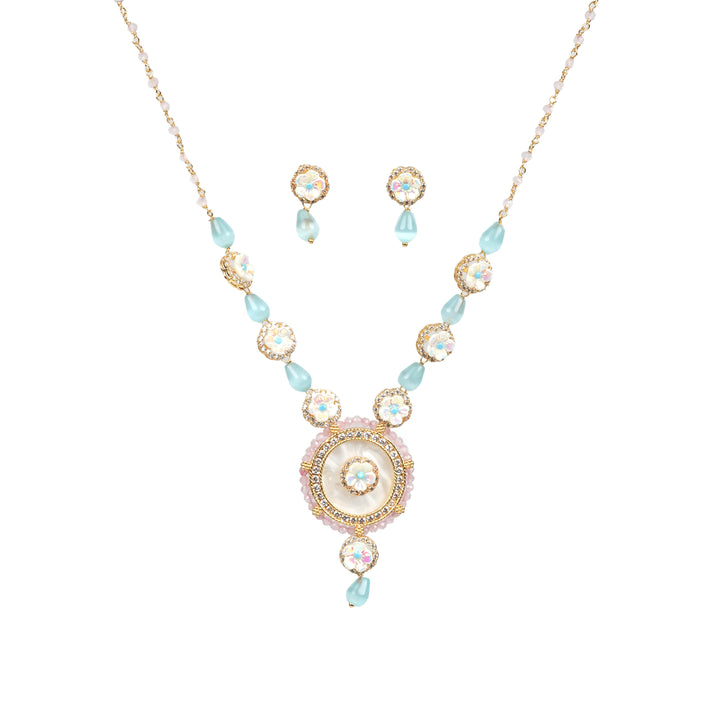 : Aqua Bloom Statement Necklace & Earring Set