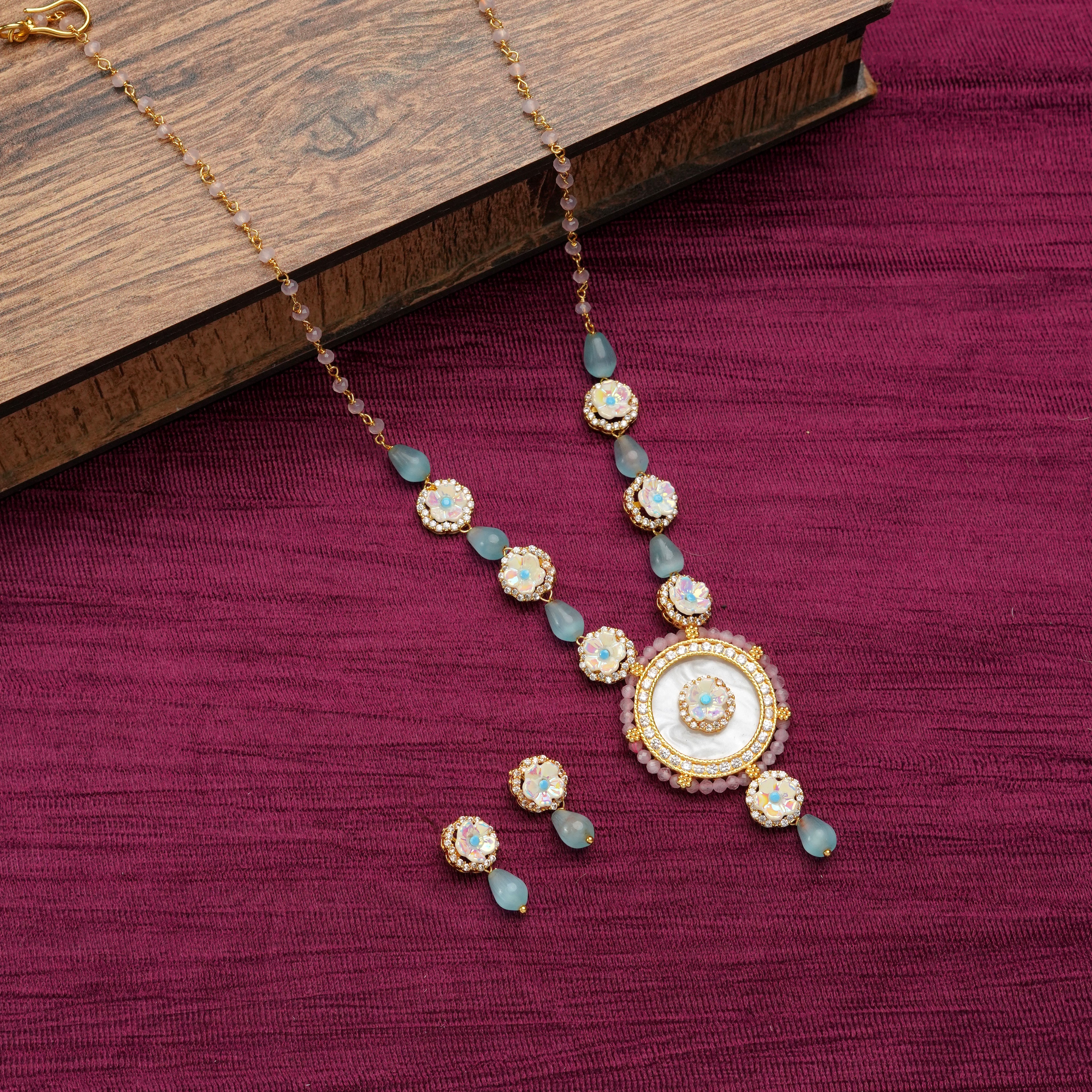 Aqua Bloom Statement Necklace & Earring Set