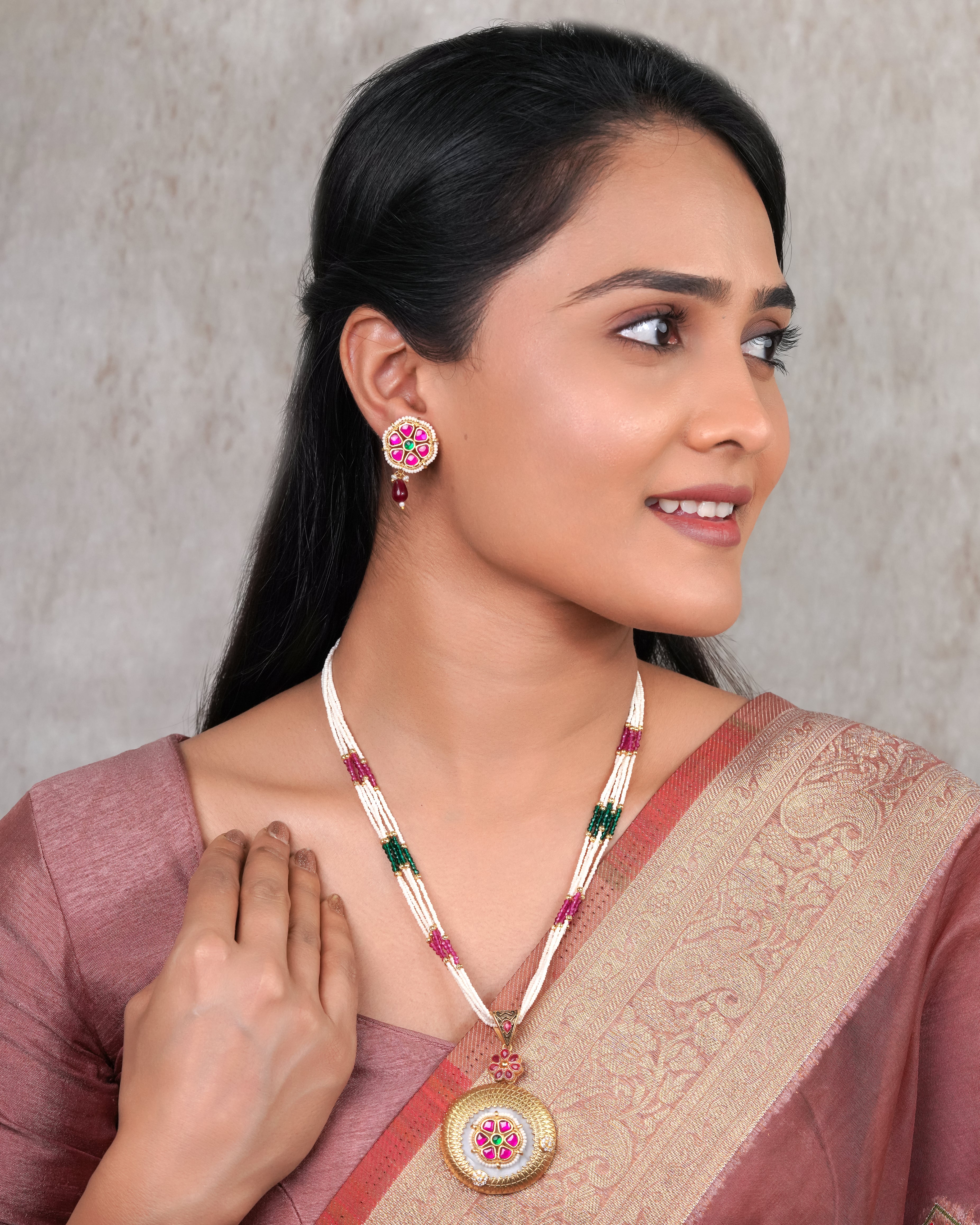 Rose Radiance Kundan Pearl Necklace Set