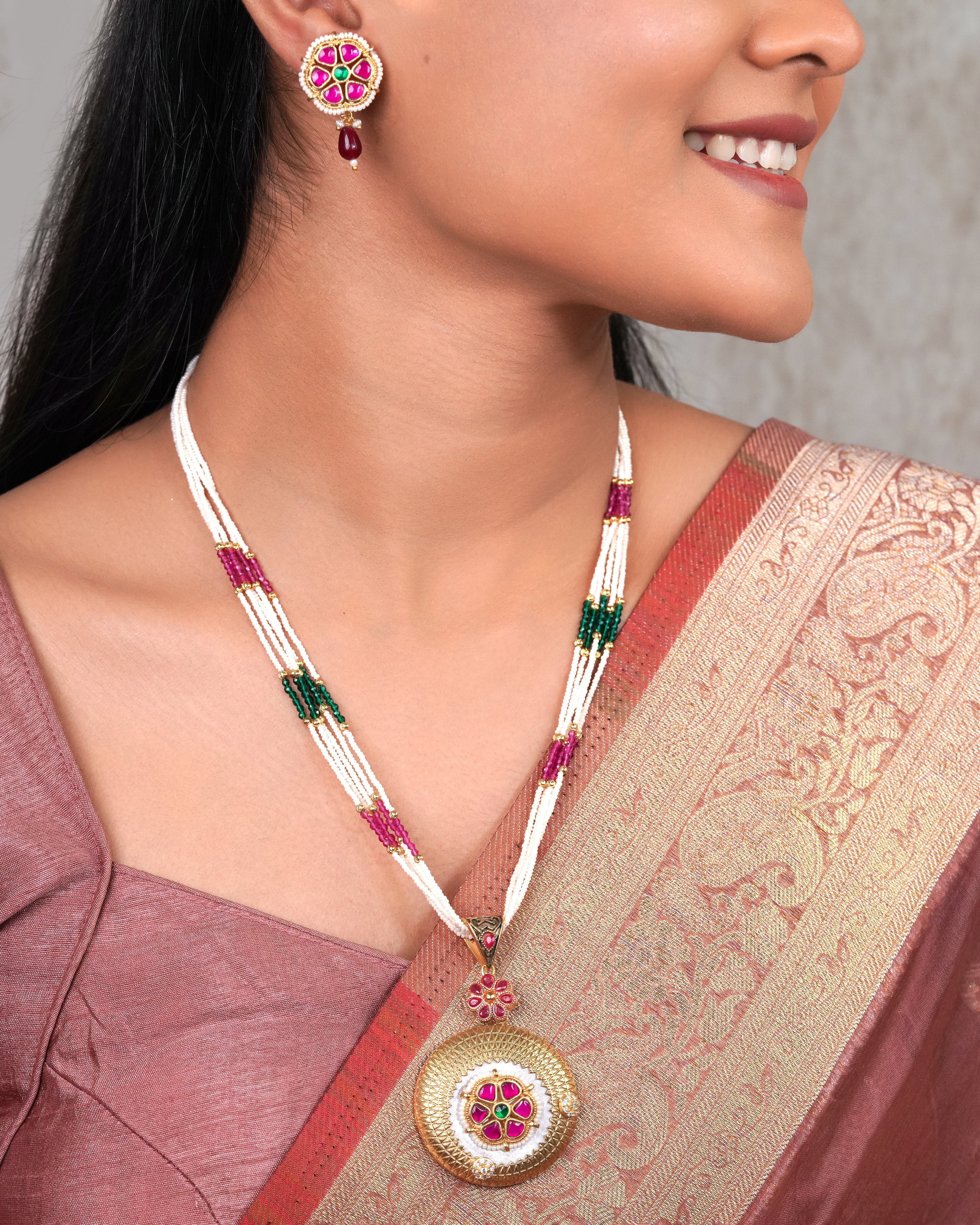 Rose Radiance Kundan Pearl Necklace Set
