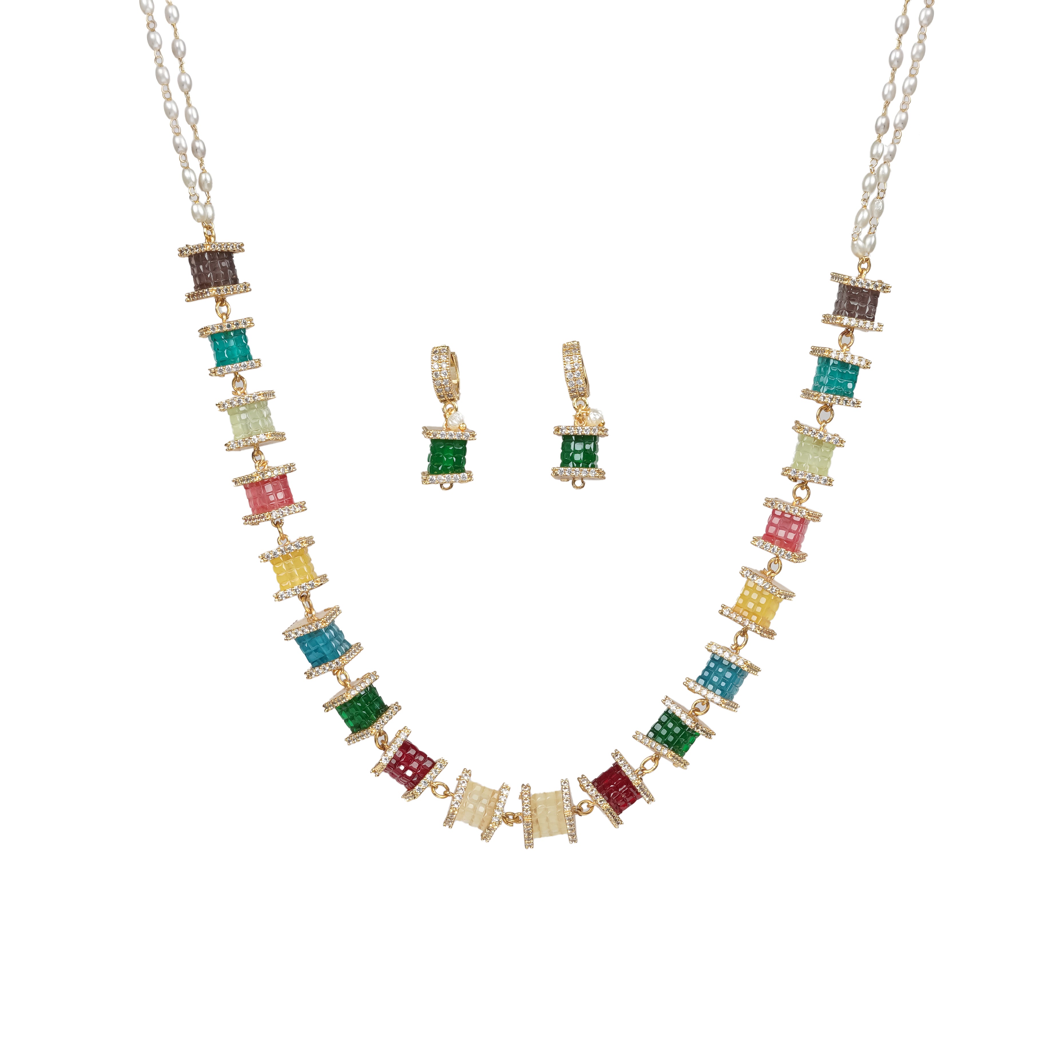 Multicolor Gemstone Cascade Necklace & Earring Set
