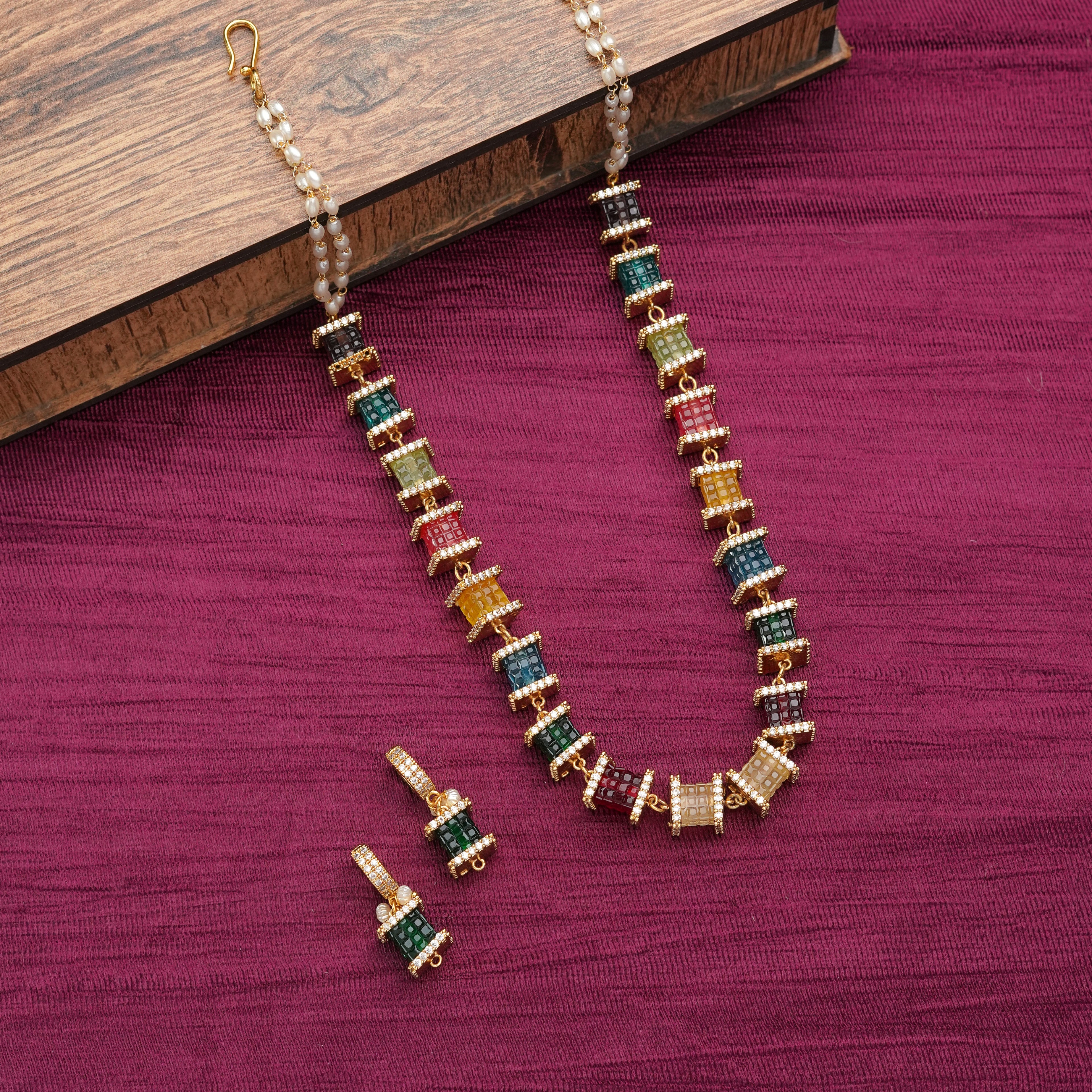 Multicolor Gemstone Cascade Necklace & Earring Set
