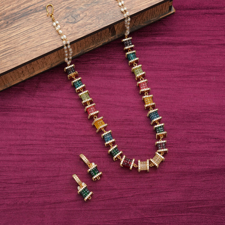 Multicolor Gemstone Cascade Necklace & Earring Set