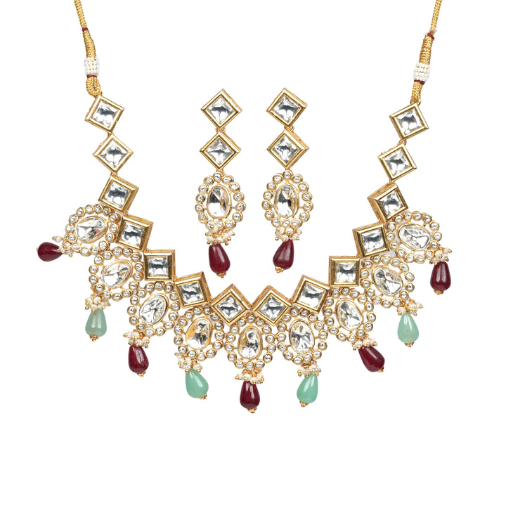 : Royal Polki & Gemstone Drop Necklace Set