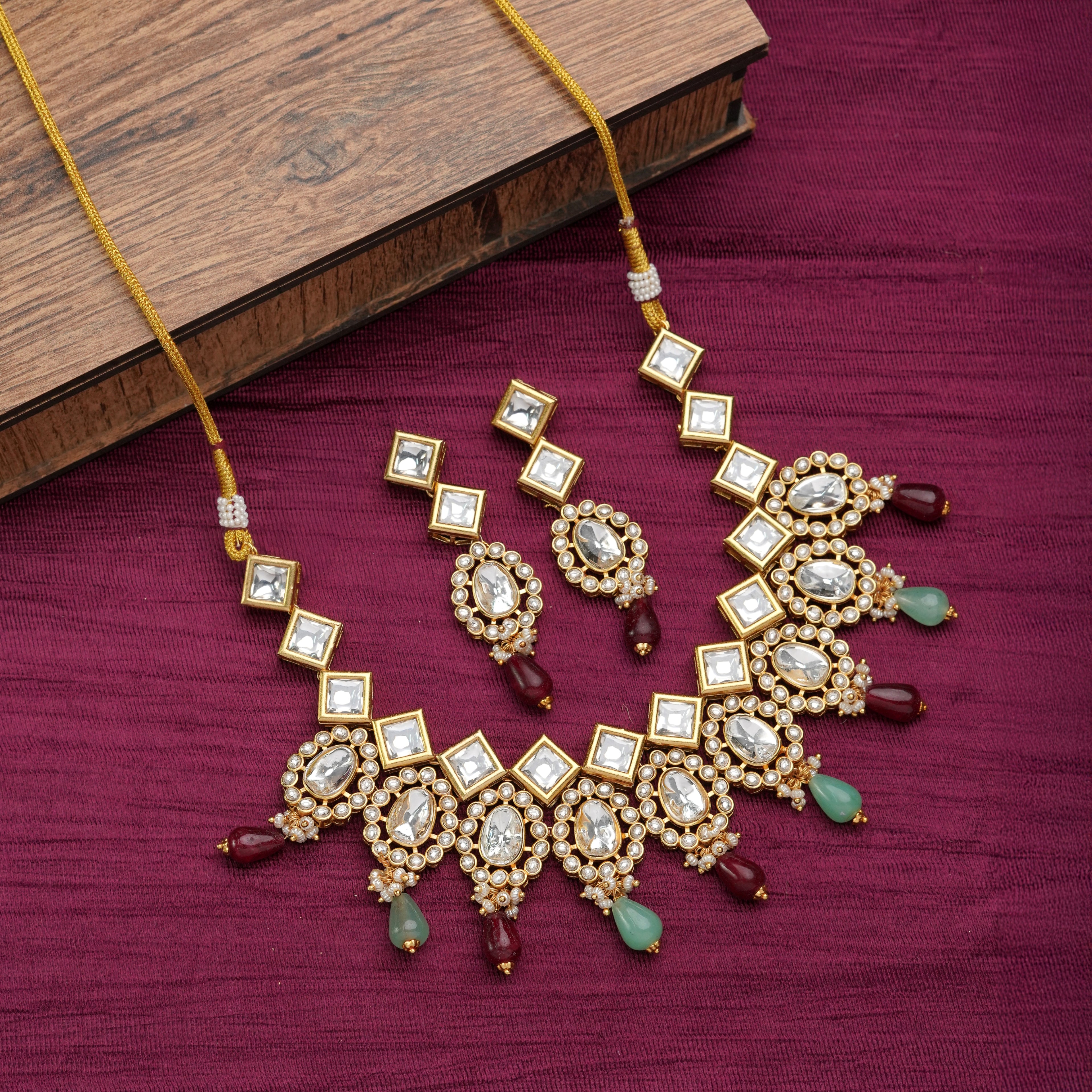 Royal Polki & Gemstone Drop Necklace Set