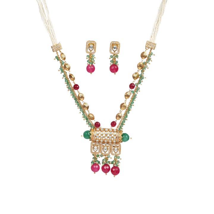 Ruby & Emerald Beaded Kundan Necklace Set