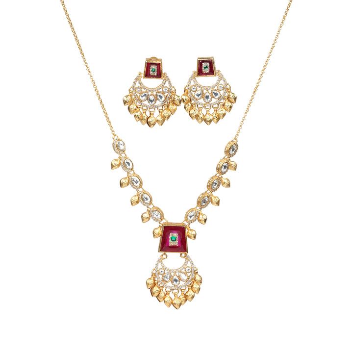 Red & Green Kundan Vibrant Necklace Set