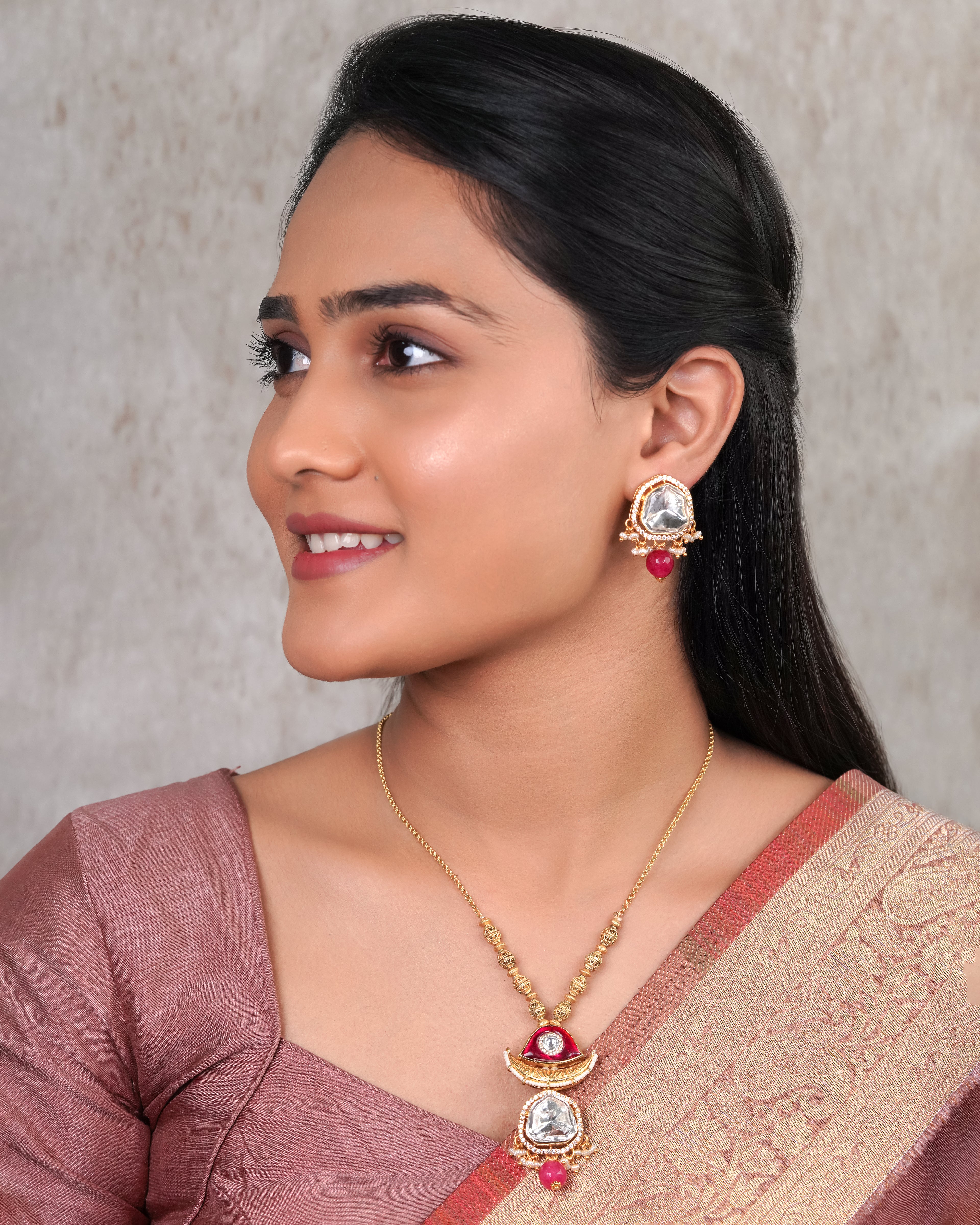 Regal Ruby Jharokha Jewelry Set