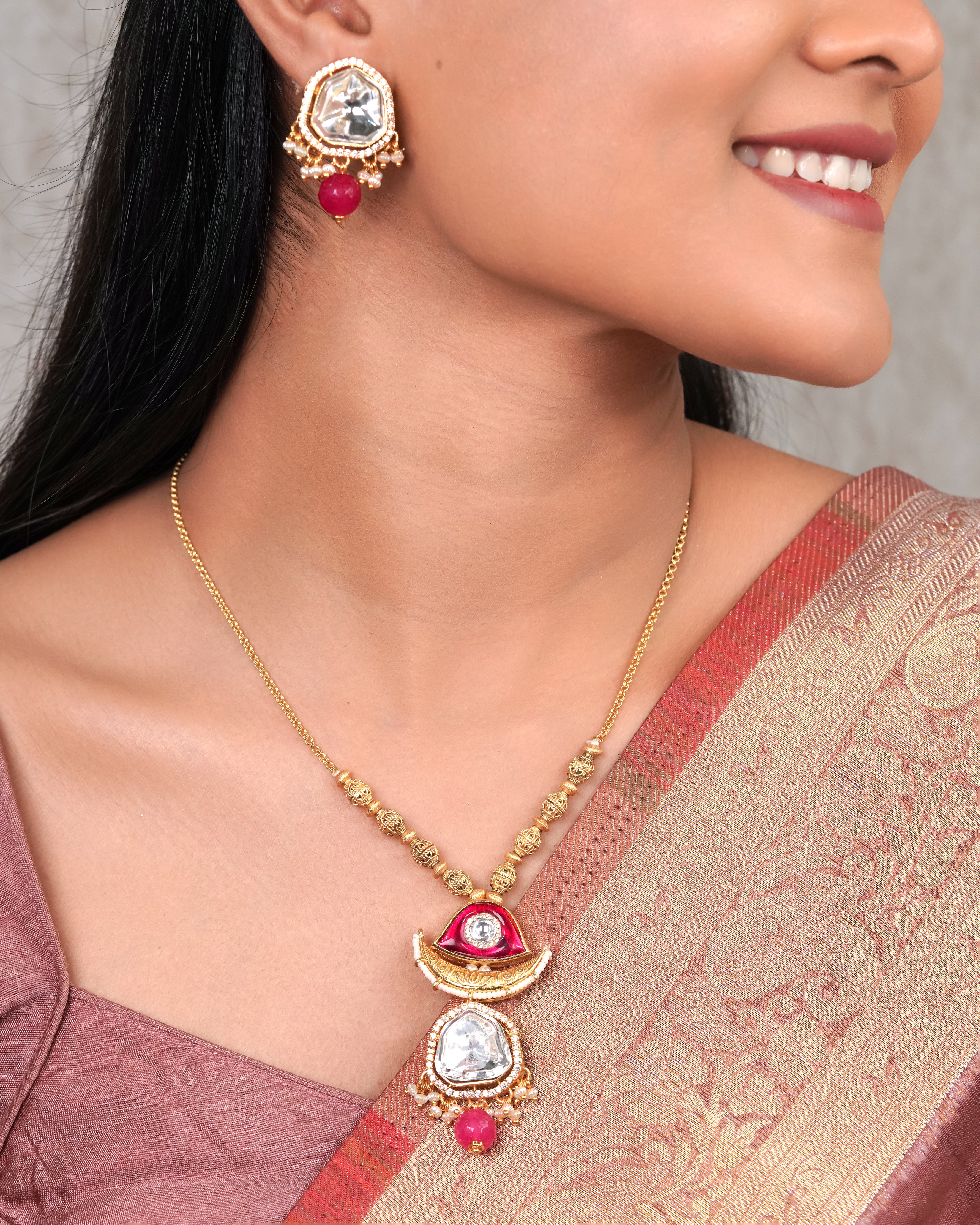 Regal Ruby Jharokha Jewelry Set