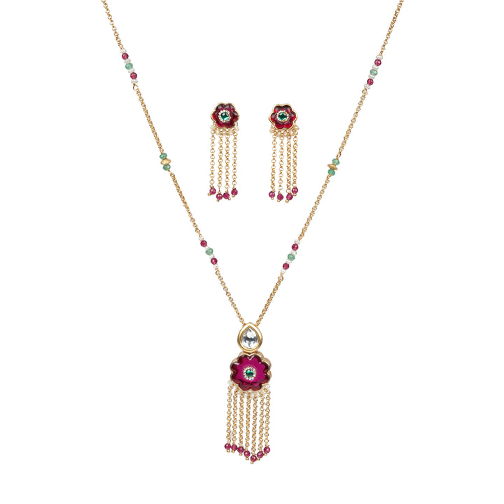 Elegant Floral Tassel Necklace Set