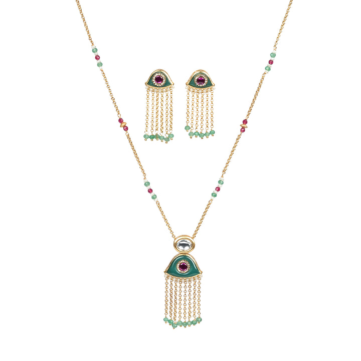 Enamel Eye Tassel Necklace Set