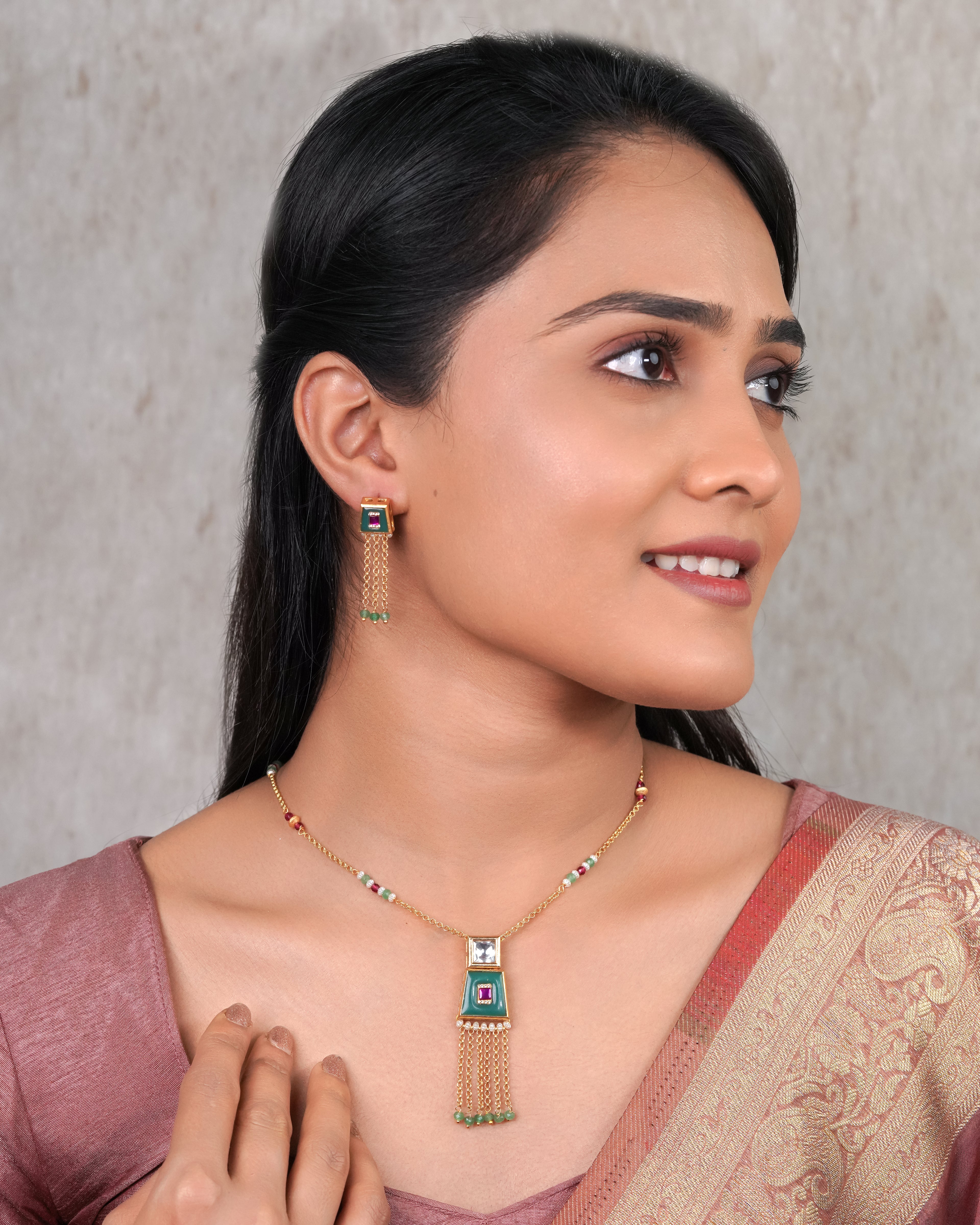 Contemporary Enamel Pendant Tassel Set