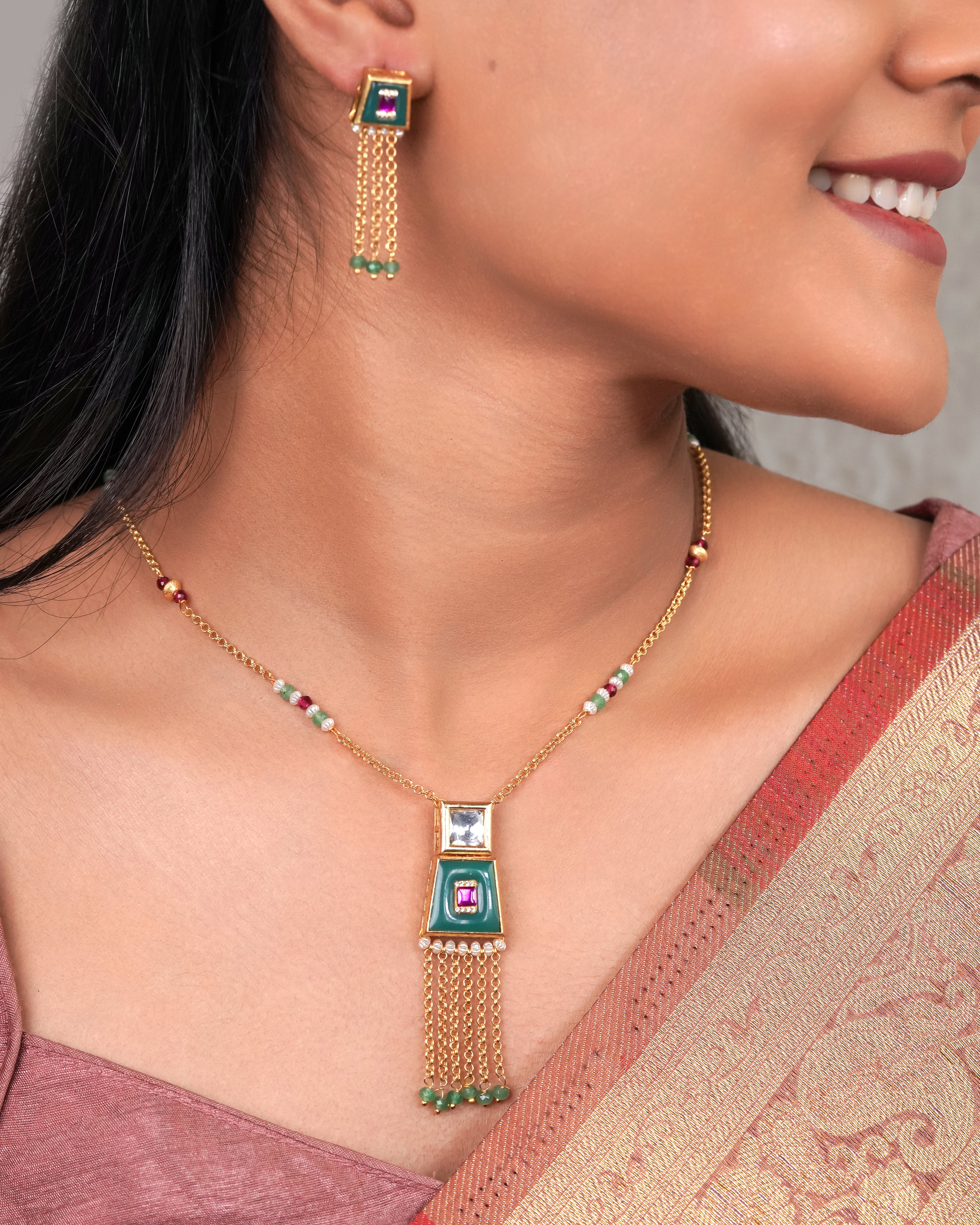 Contemporary Enamel Pendant Tassel Set