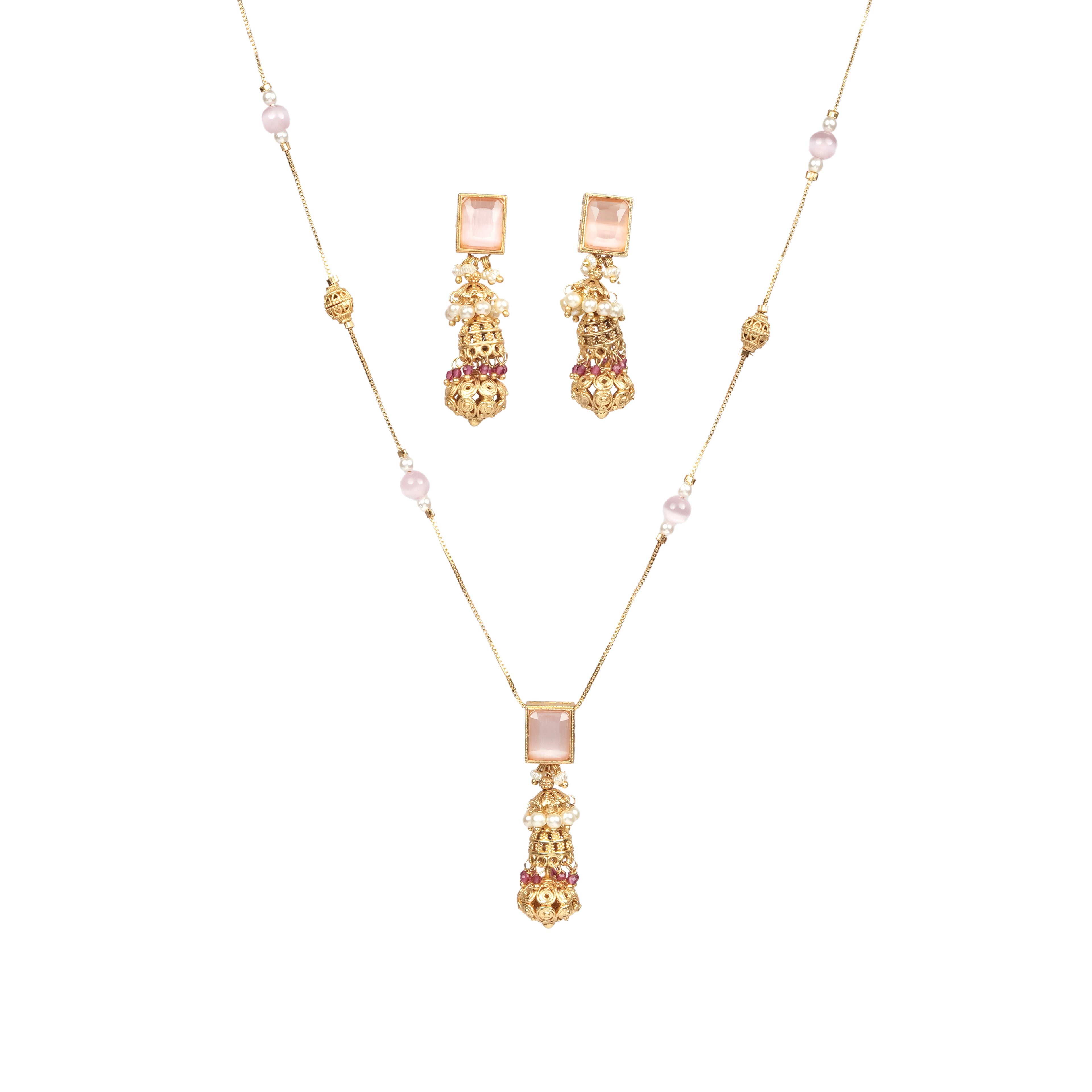 Pastel Stone & Pearl Drop Necklace Set