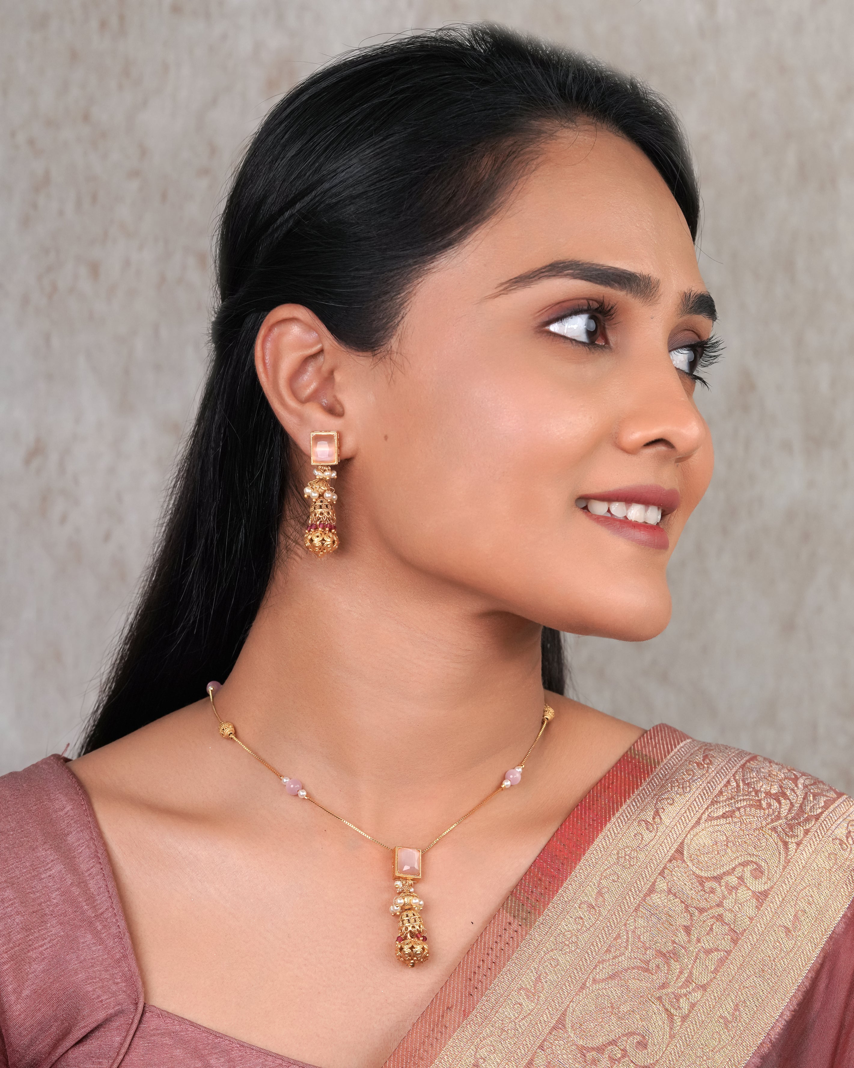 Pastel Stone & Pearl Drop Necklace Set