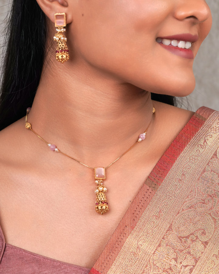 Pastel Stone & Pearl Drop Necklace Set