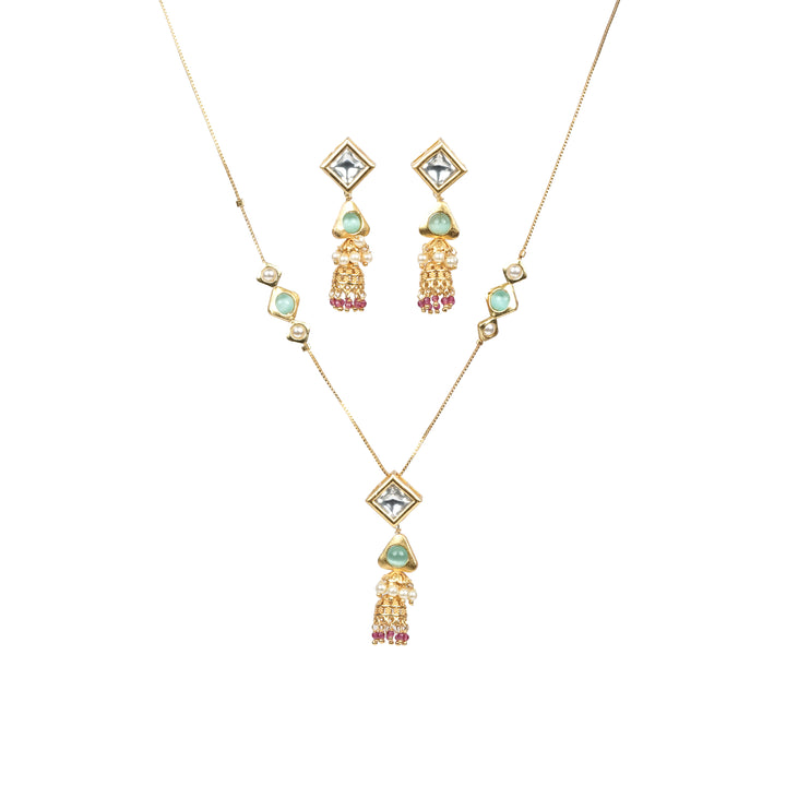 Mint Stone & Kundan Tassel Necklace Set