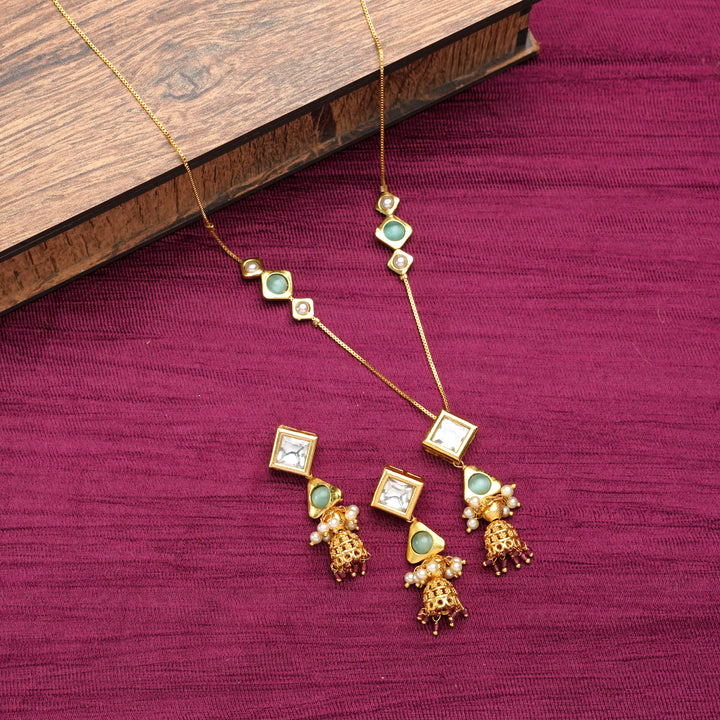 Mint Stone & Kundan Tassel Necklace Set