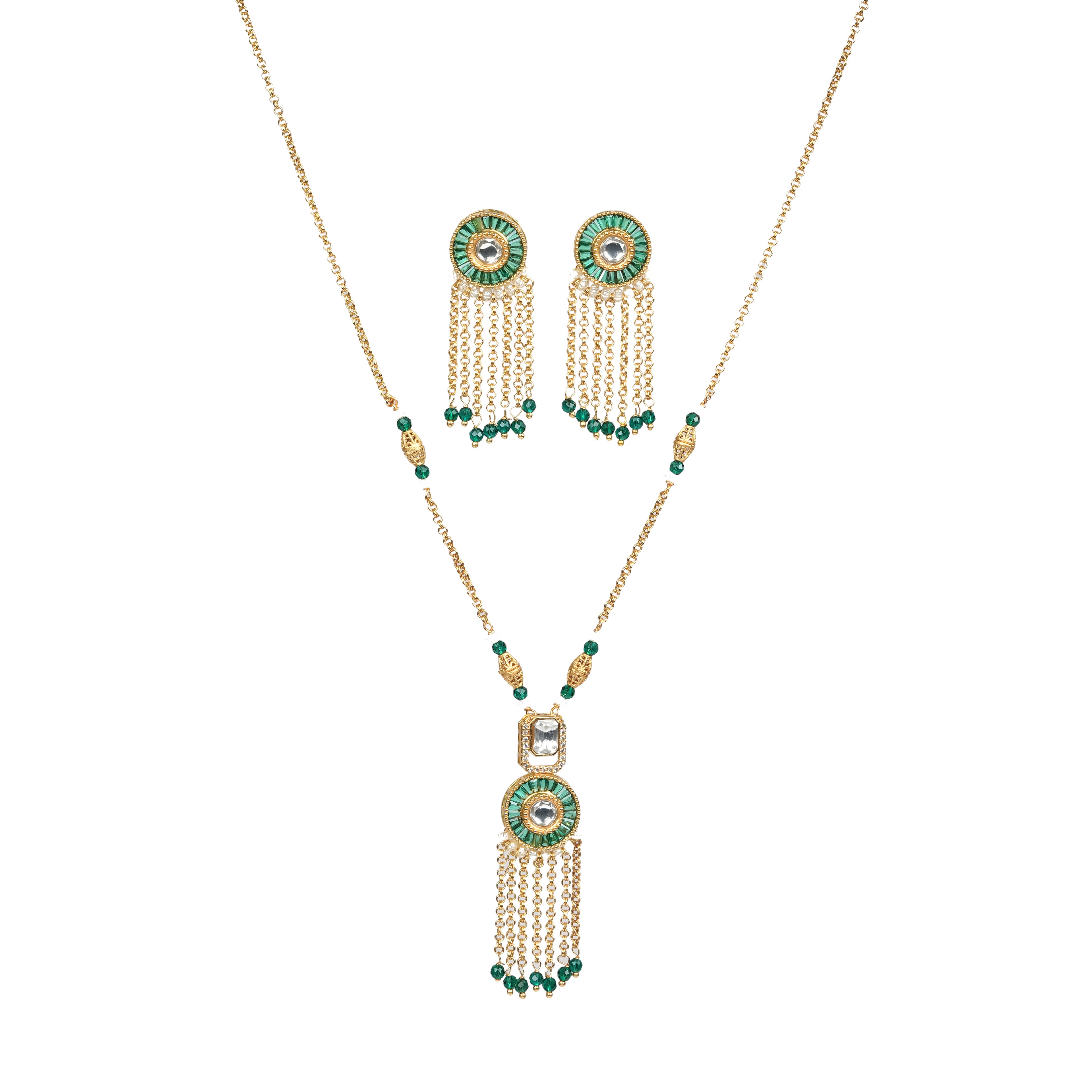 Emerald Green Kundan Tassel Necklace Set