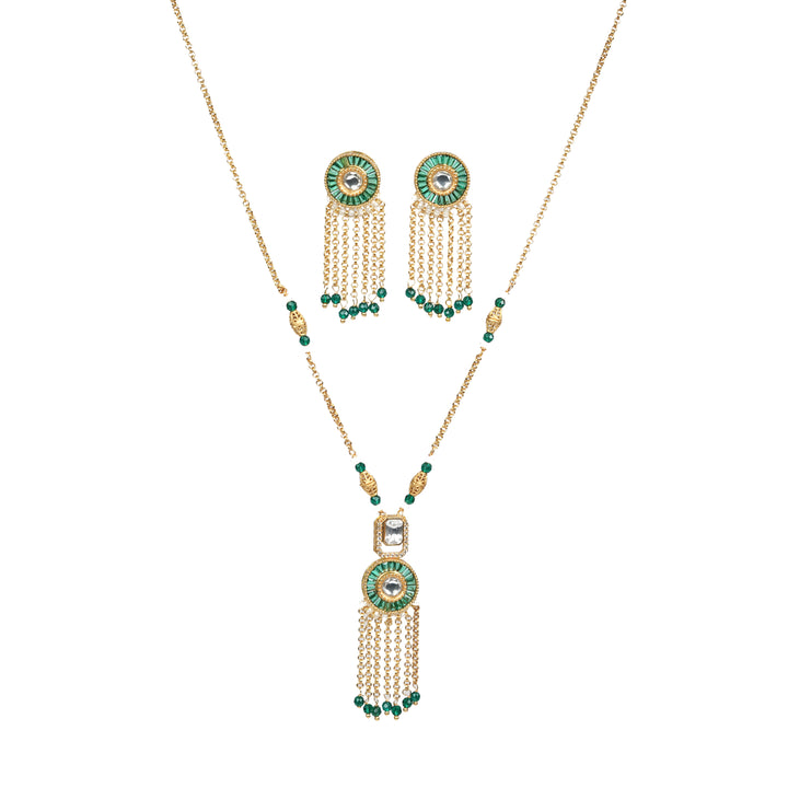 Emerald Green Kundan Tassel Necklace Set