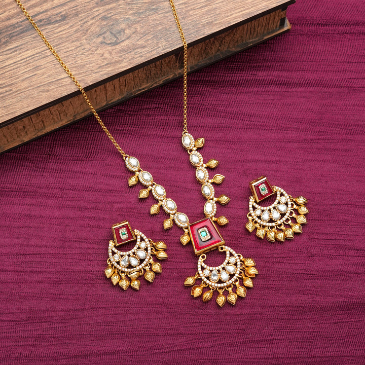 Red & Green Kundan Vibrant Necklace Set