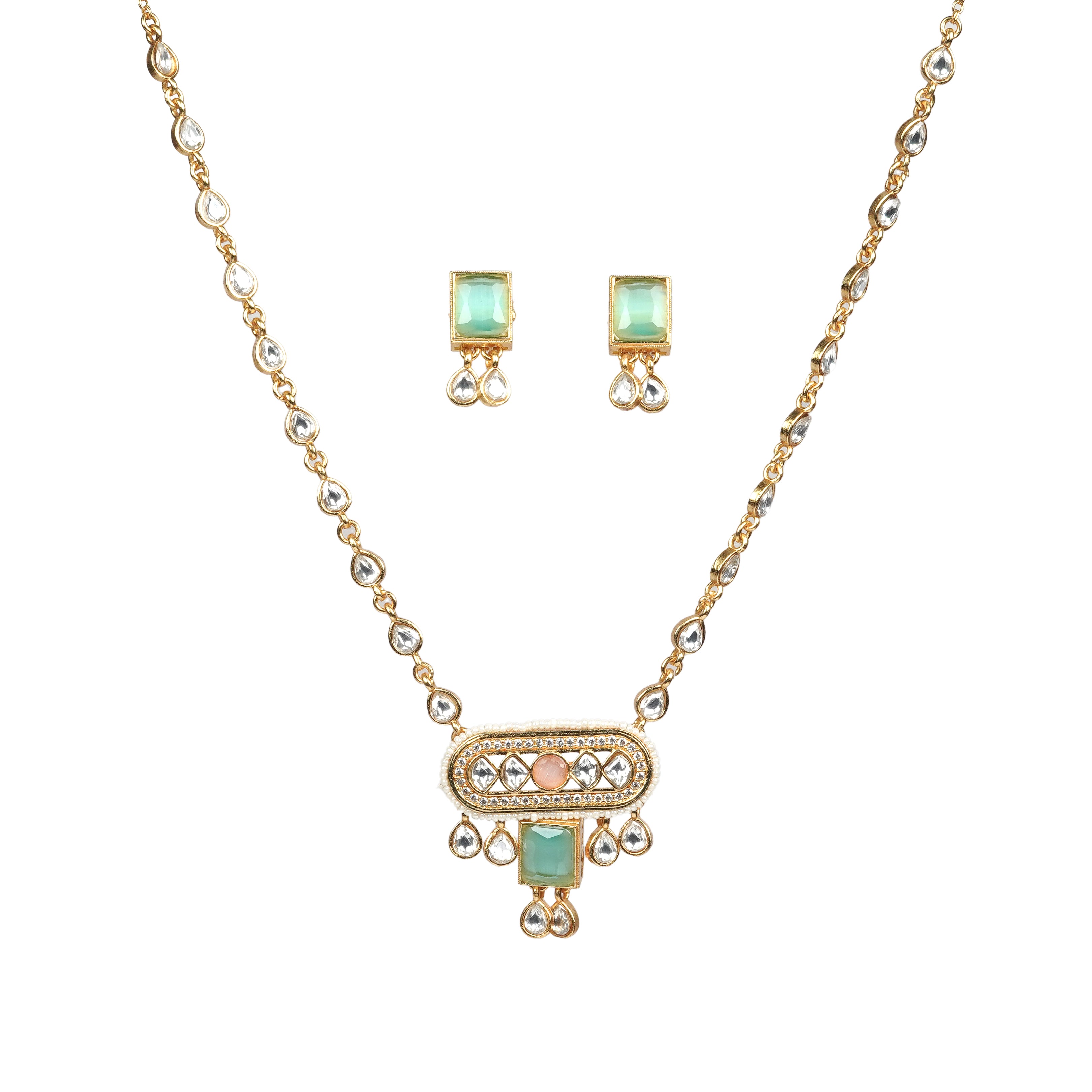 Mint Green Kundan Pendant Necklace Set
