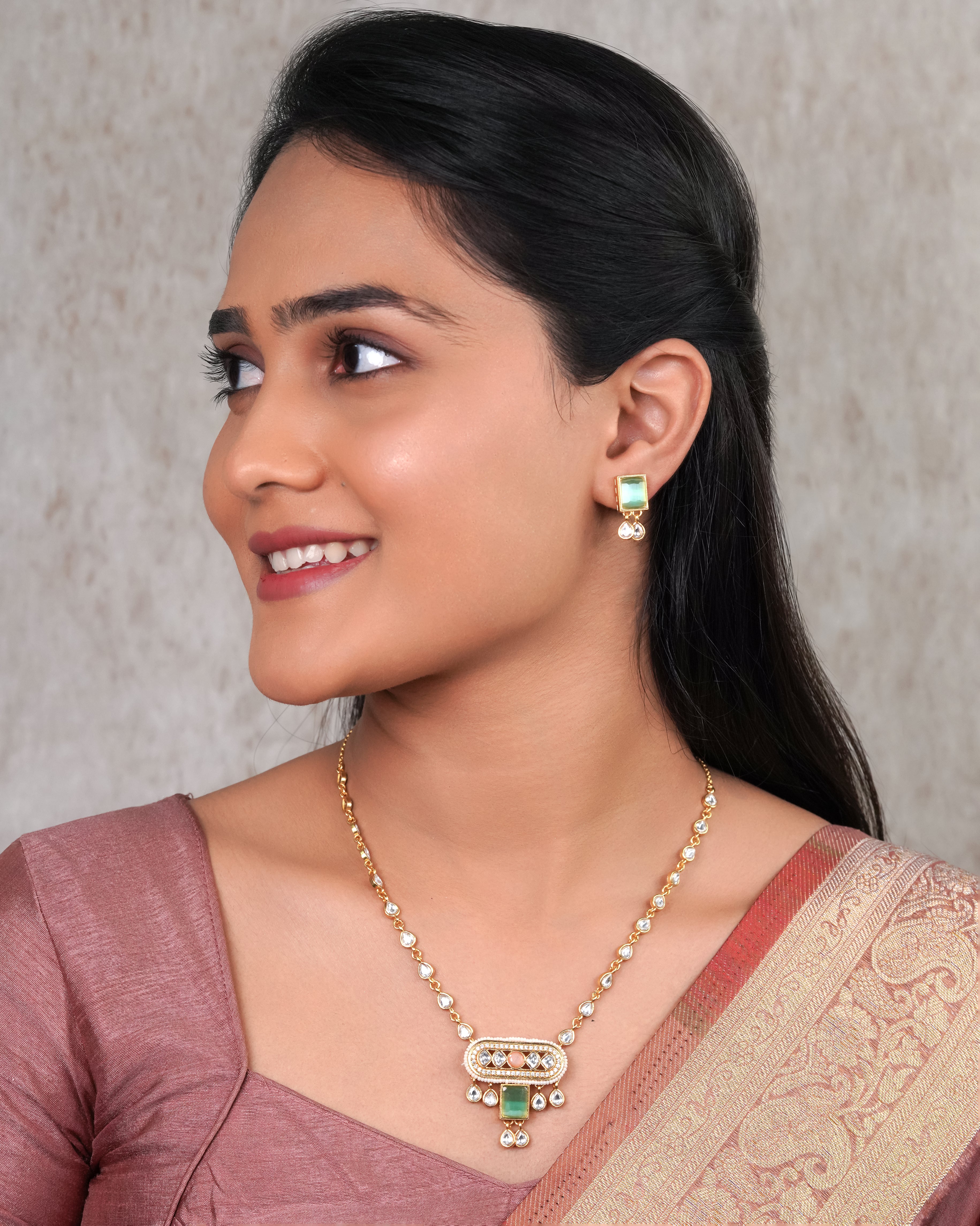 Mint Green Kundan Pendant Necklace Set