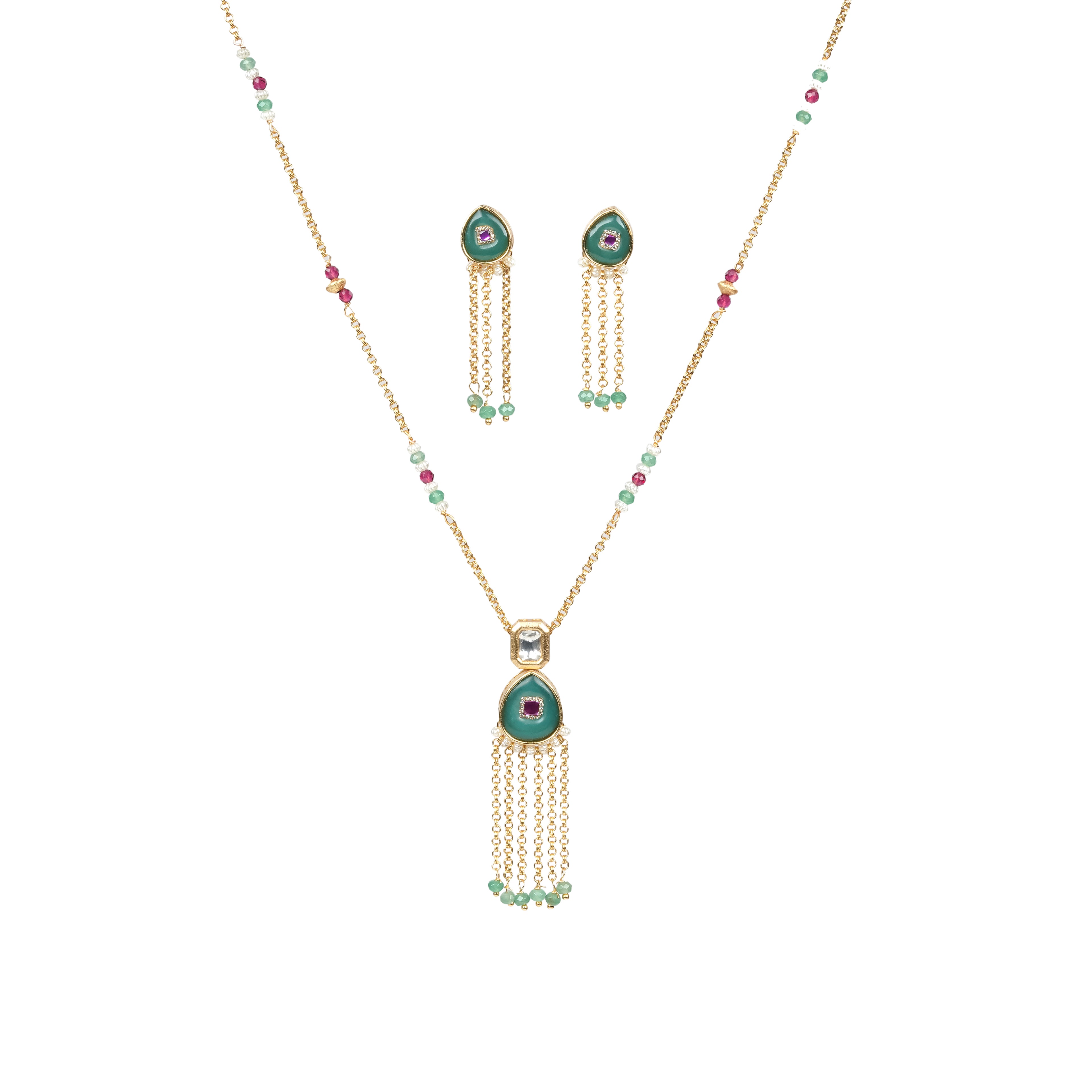 Green & Ruby Drop Pendant Necklace Set
