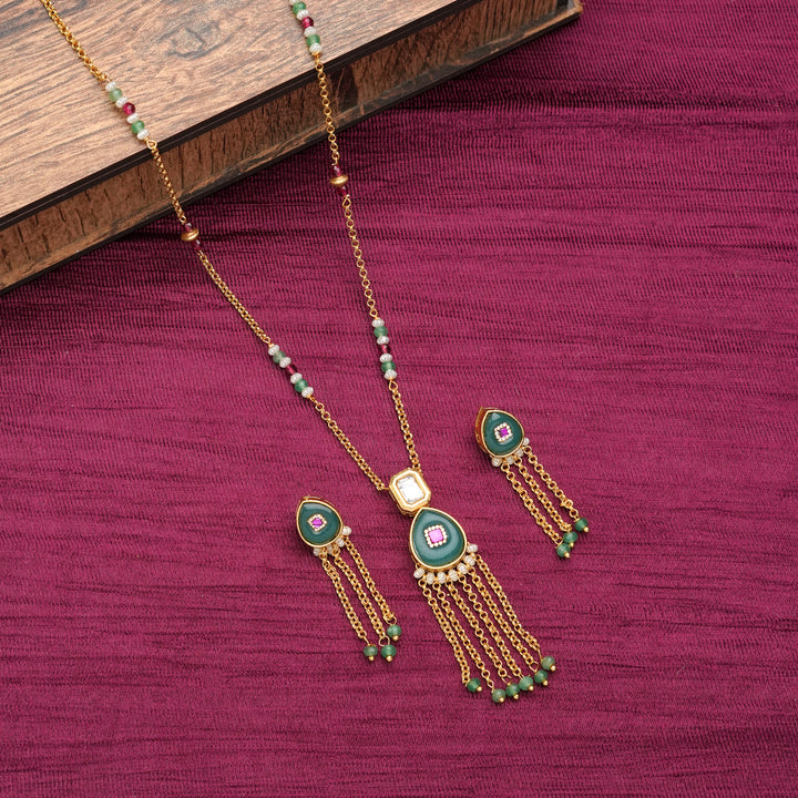 Green & Ruby Drop Pendant Necklace Set