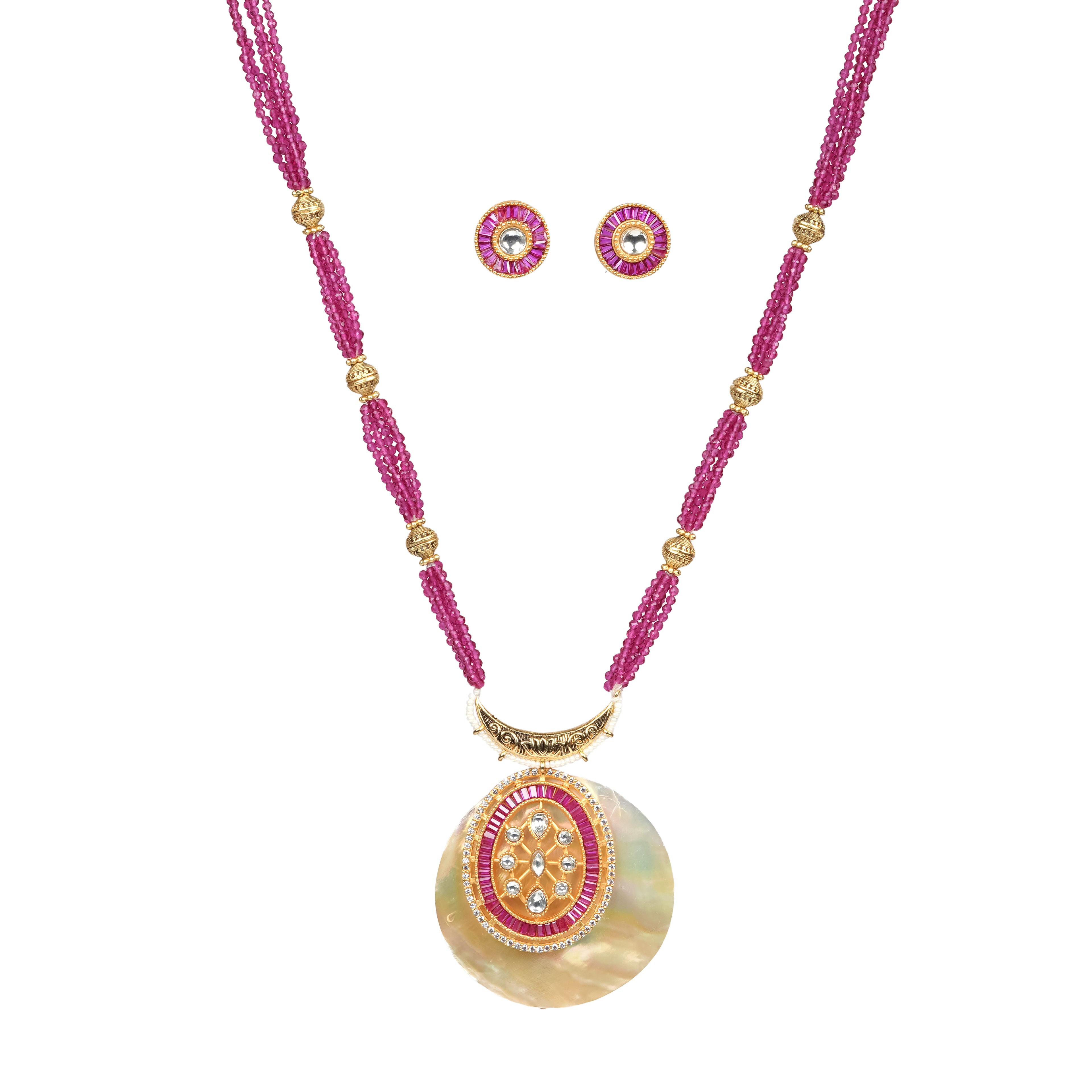 Pink Bead & Mother-of-Pearl Pendant Necklace Set