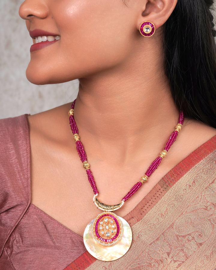 Pink Bead & Mother-of-Pearl Pendant Necklace Set