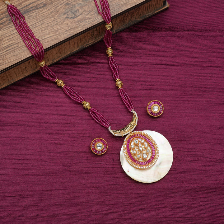 Pink Bead & Mother-of-Pearl Pendant Necklace Set