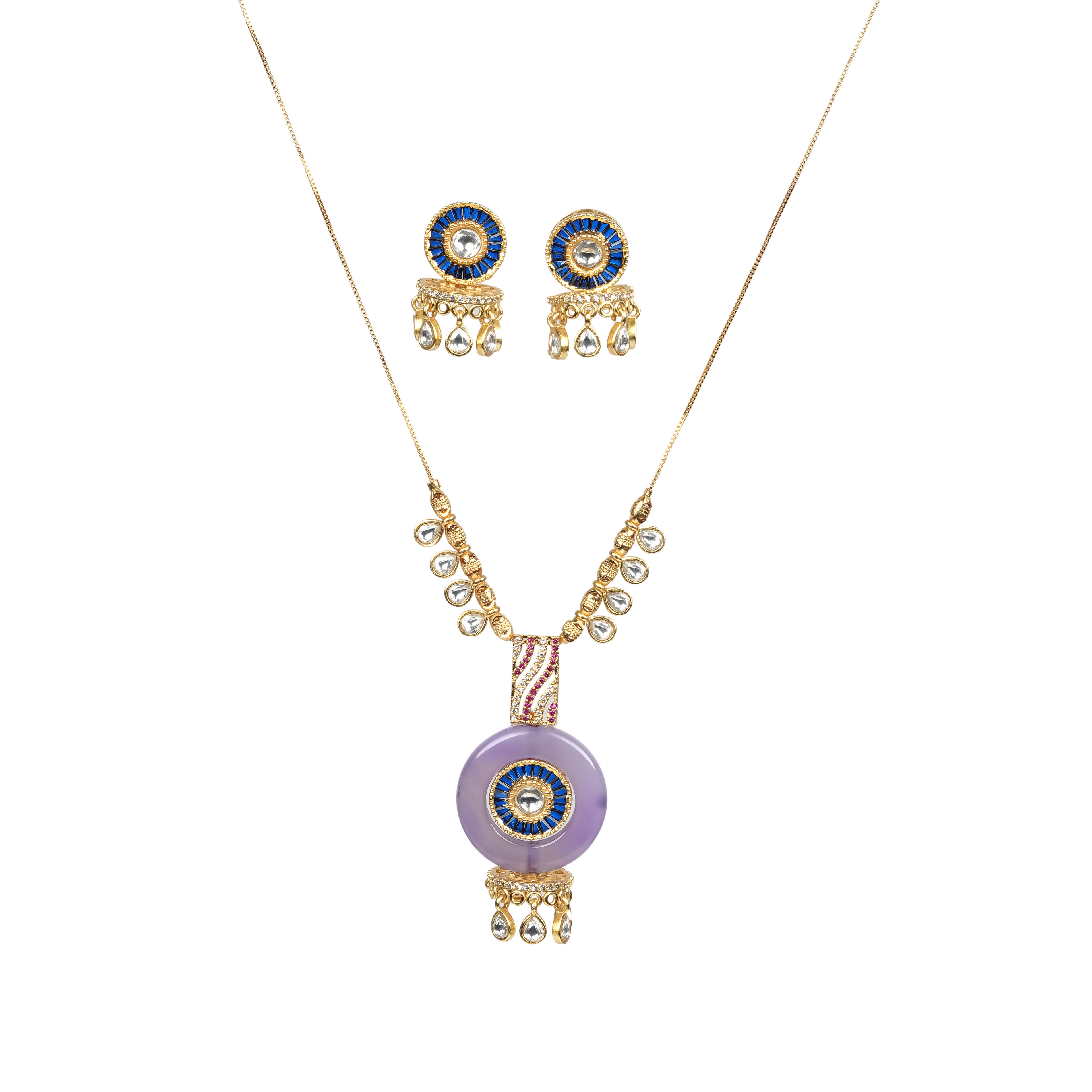Blue & Lilac Enamel Disc Pendant Necklace Set