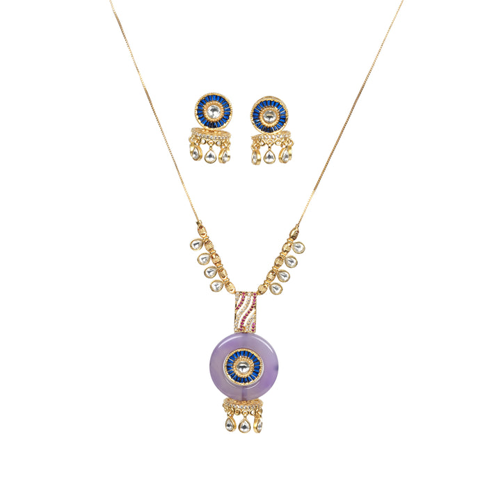 Blue & Lilac Enamel Disc Pendant Necklace Set
