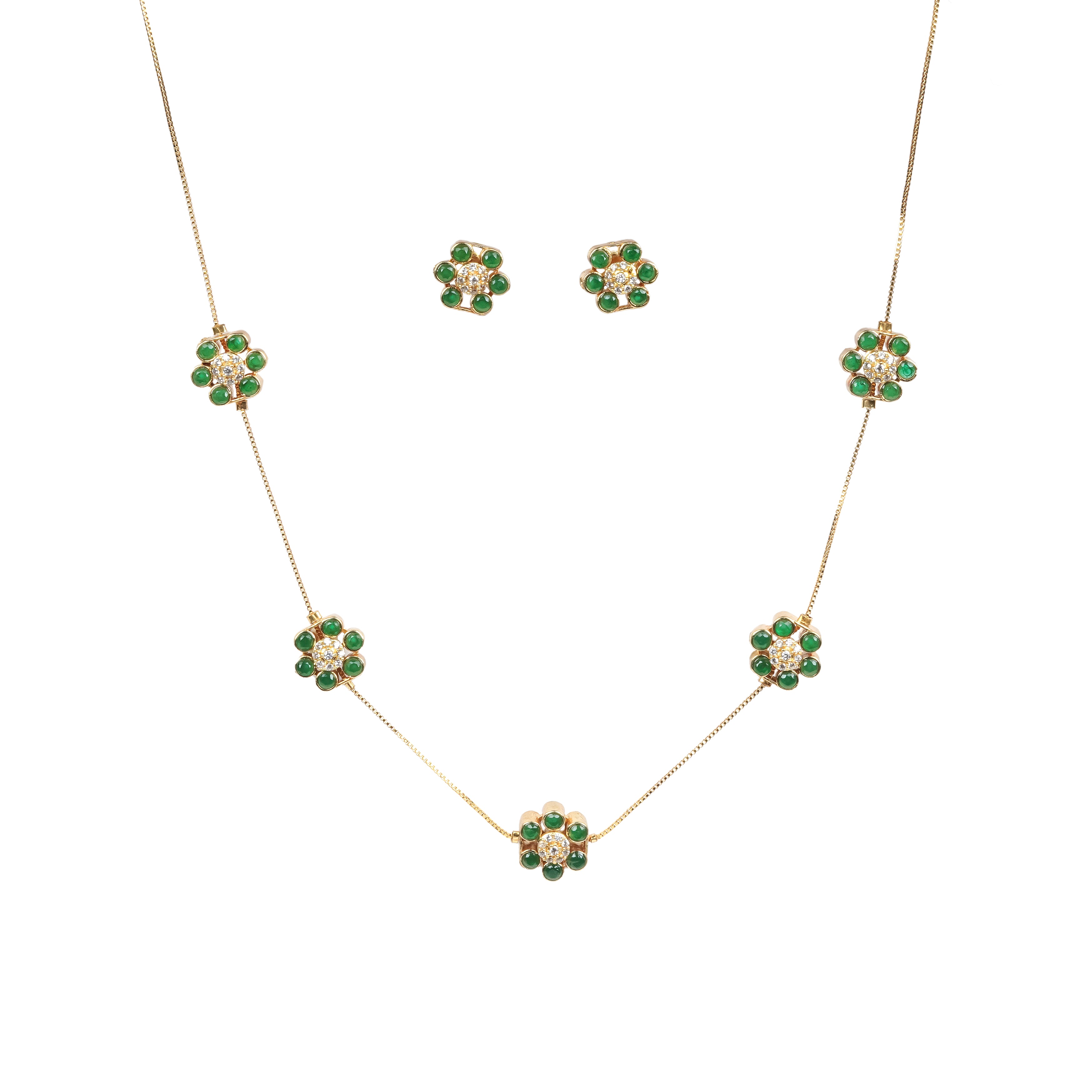 Green Floral Cluster Necklace Set