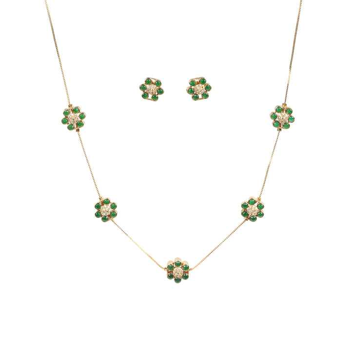 Green Floral Cluster Necklace Set