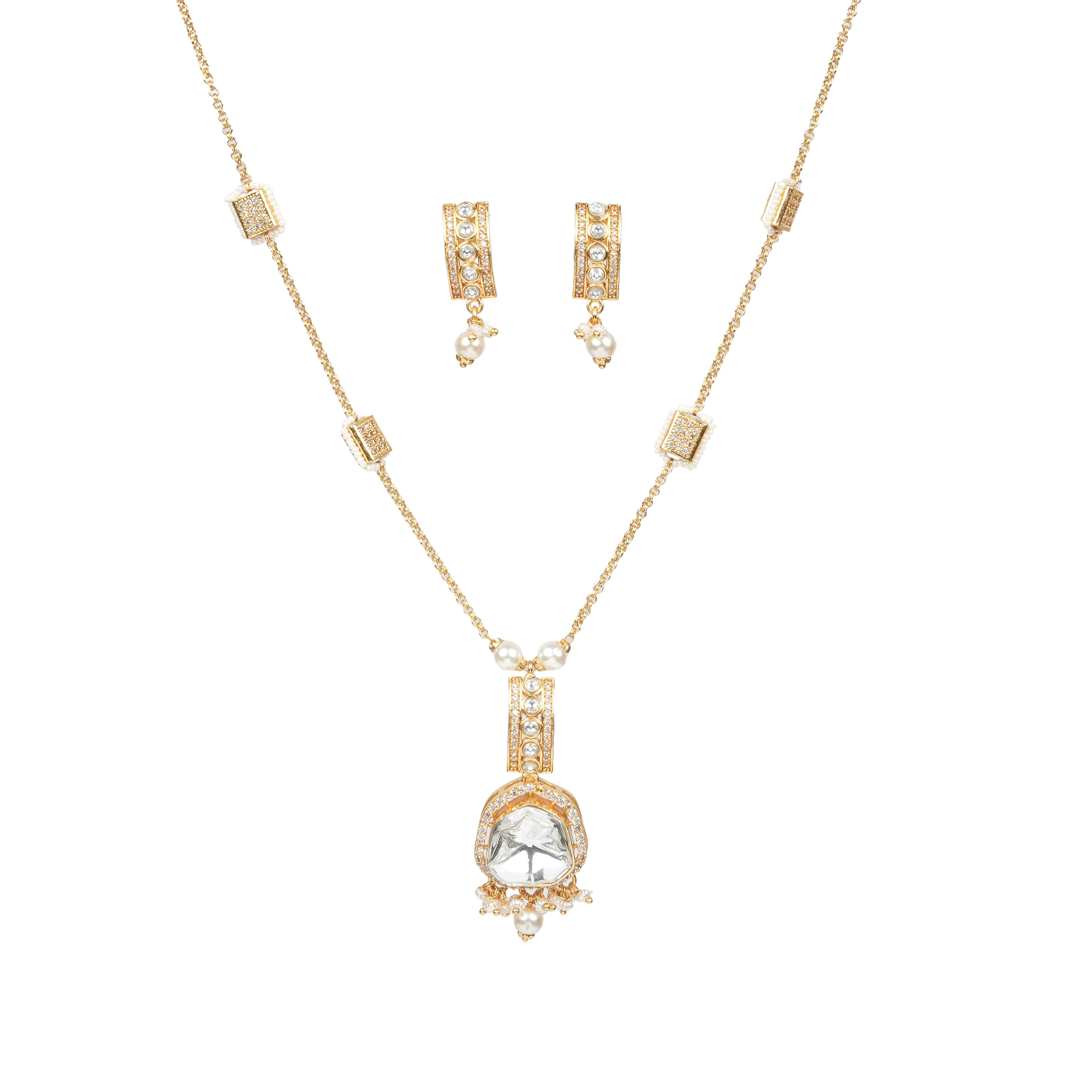 Elegant Polki & Pearl Drop Necklace Set
