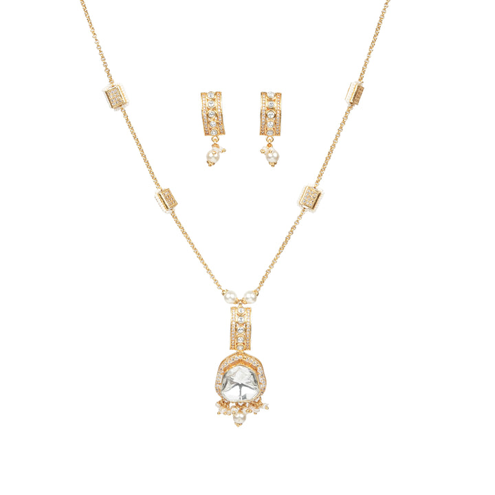 Elegant Polki & Pearl Drop Necklace Set