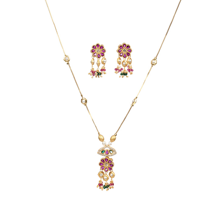 Ruby Floral & Kundan Drop Necklace Set