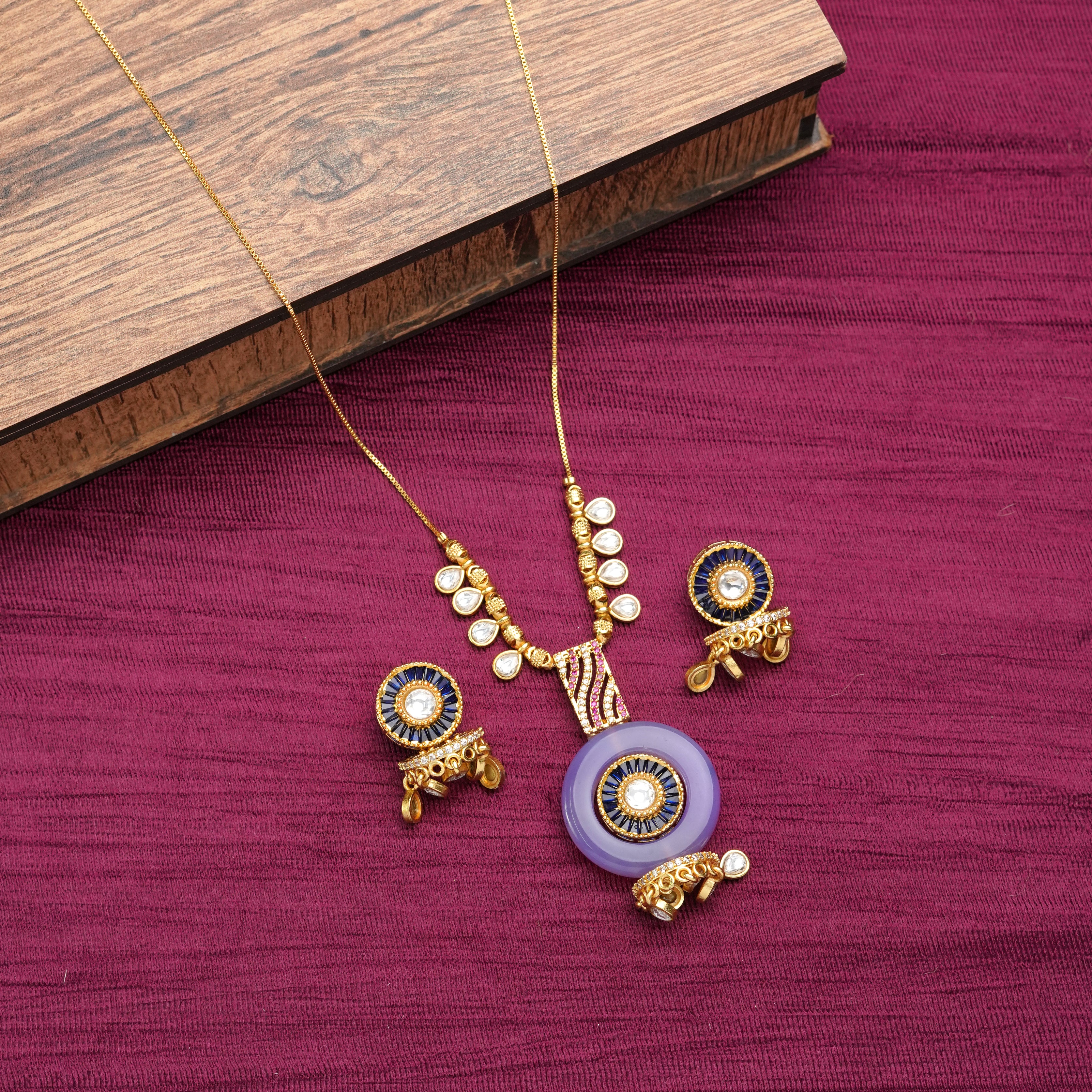 Blue & Lilac Enamel Disc Pendant Necklace Set
